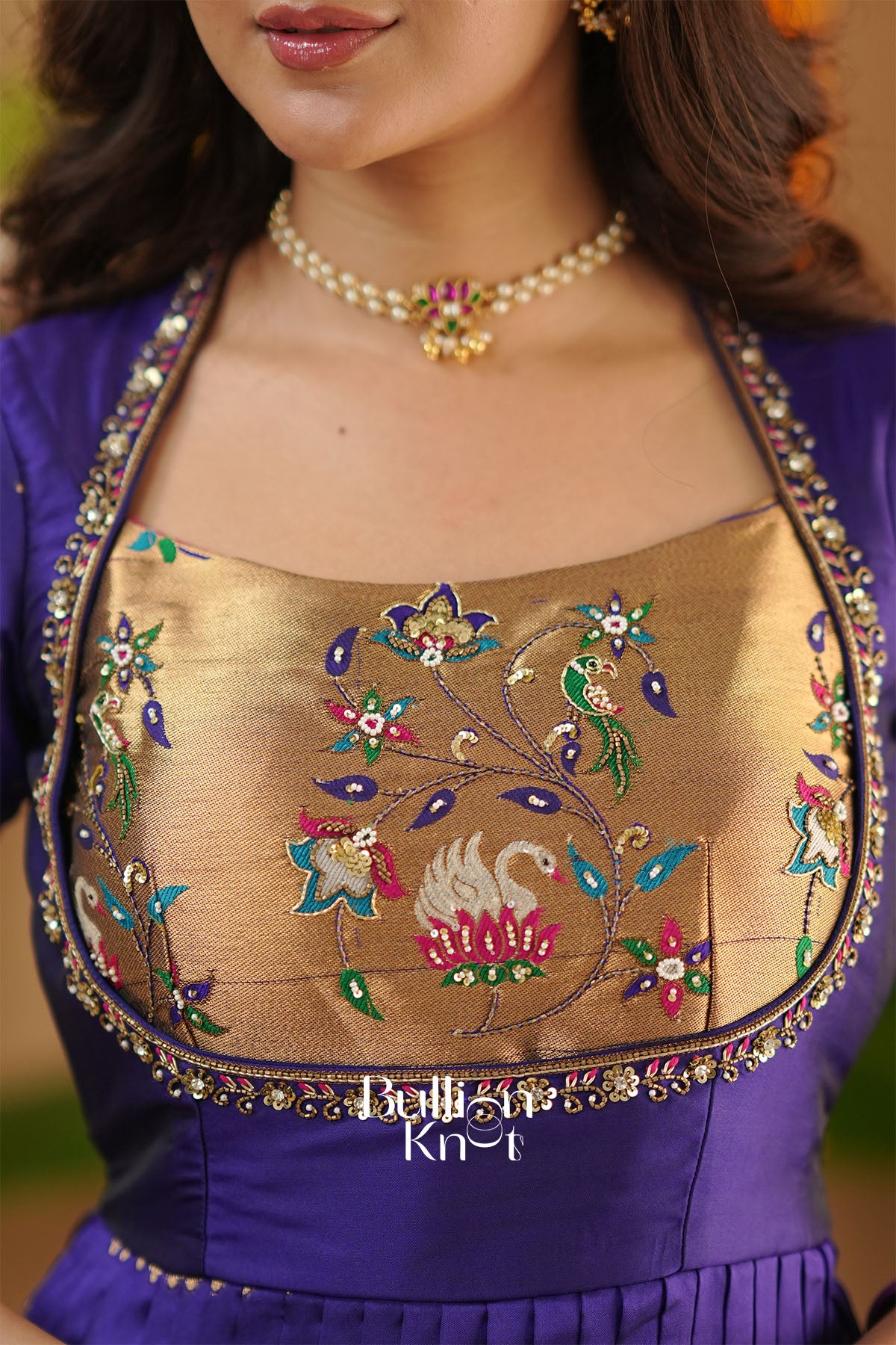 Kanika Soft Silk Blue Anarkali Gown with delicate handwork detailing – BullionKnot.”