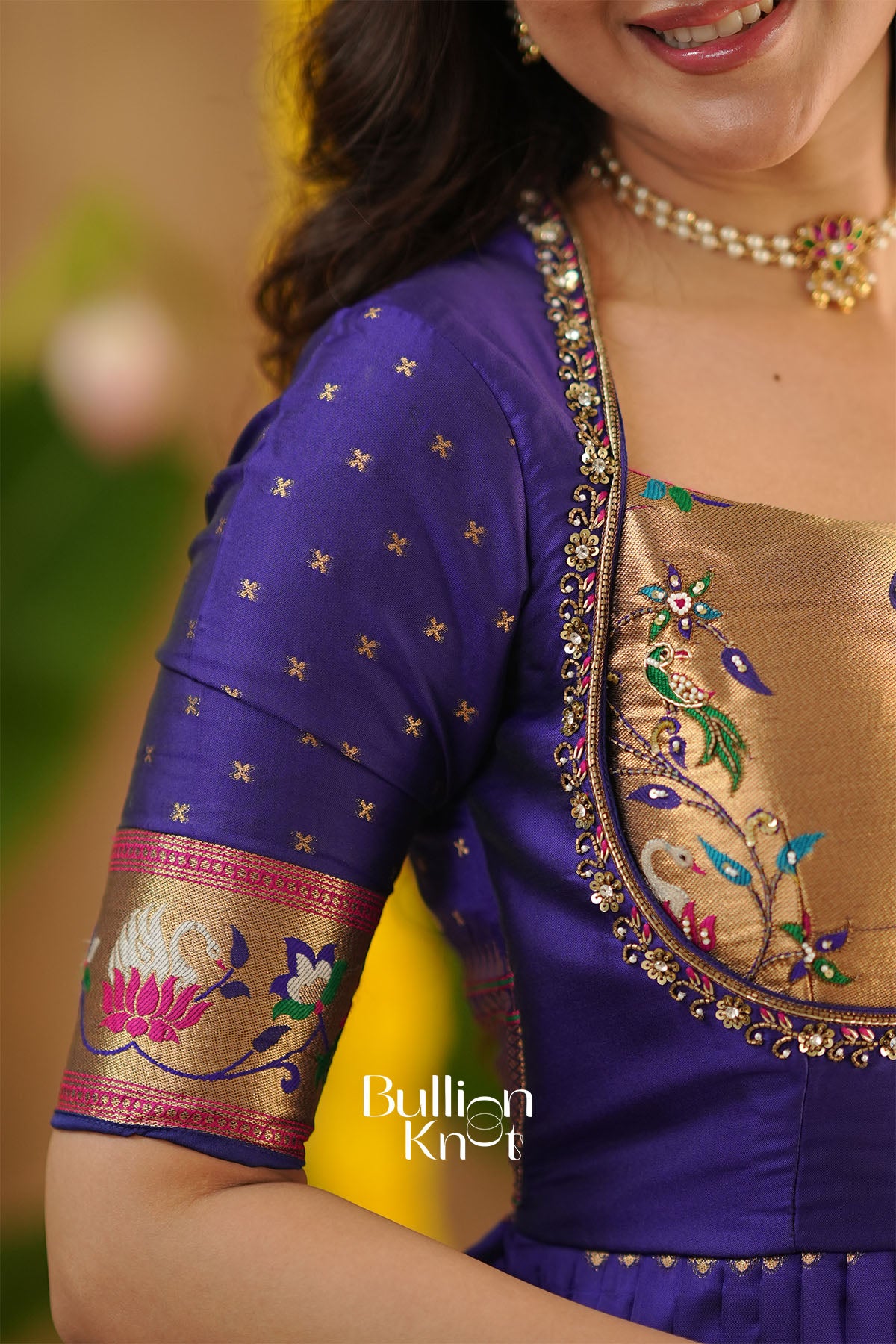 Kanika Soft Silk Blue Anarkali Gown with delicate handwork detailing – BullionKnot.”