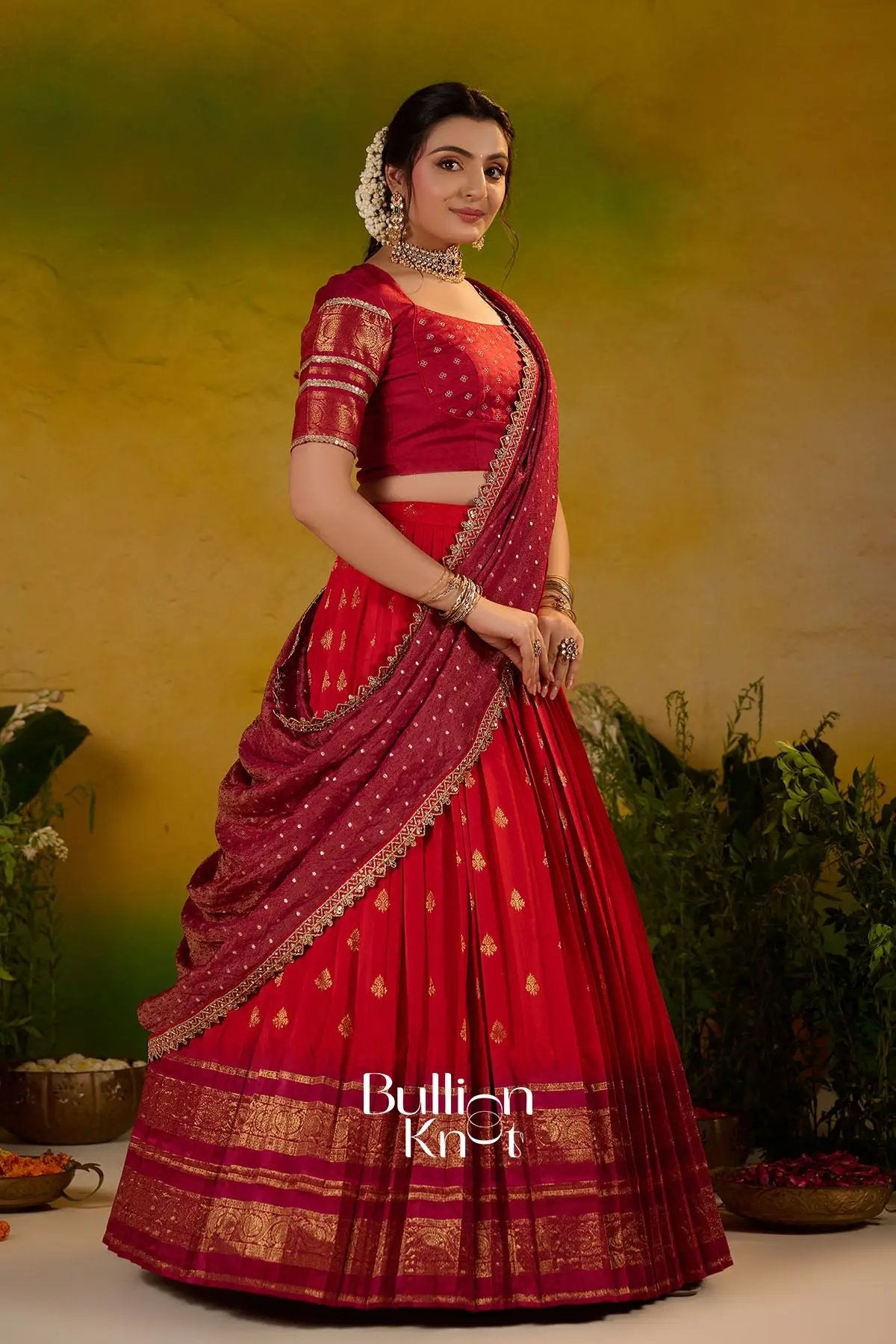 Kaushika Soft Silk Lehenga Set In Red