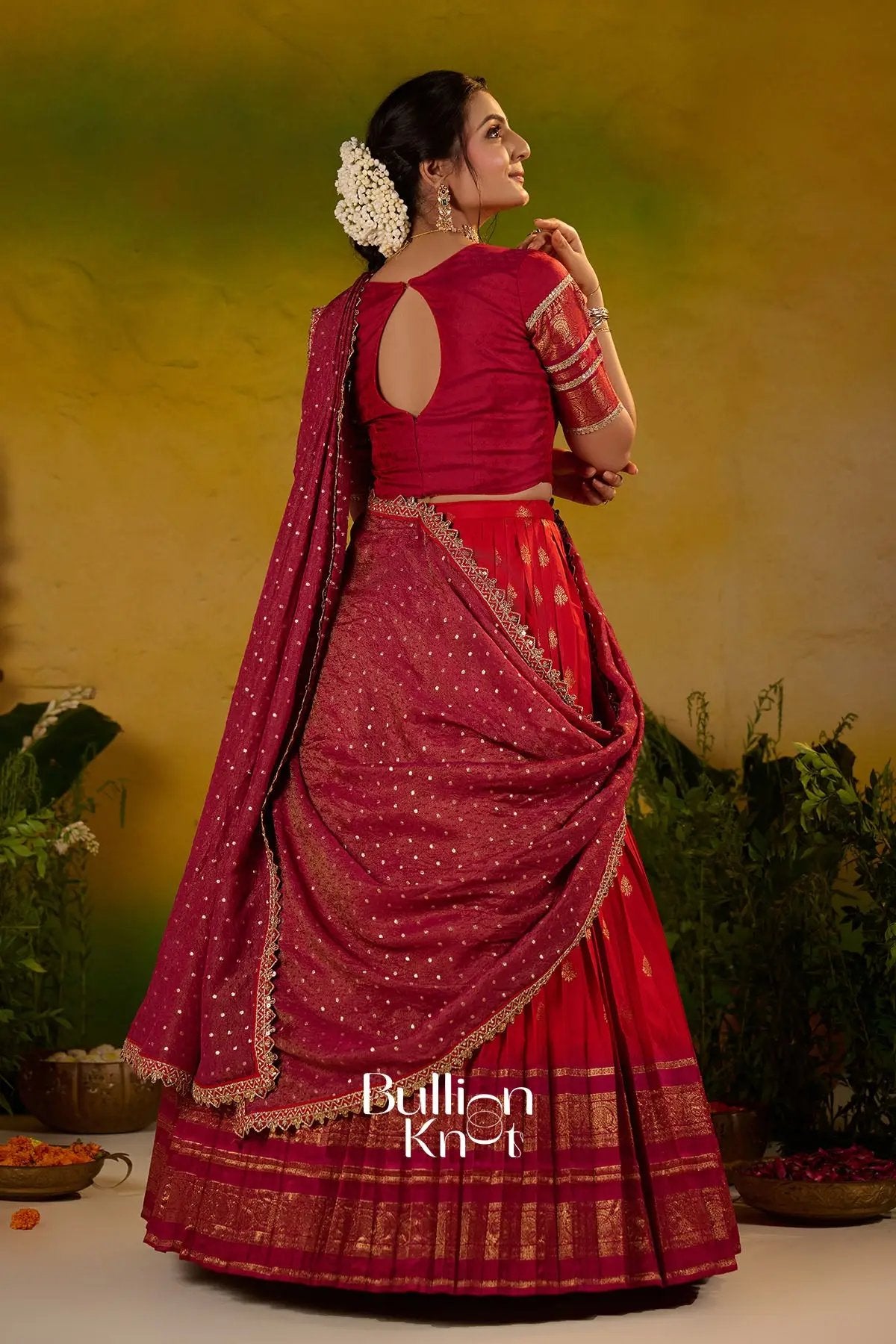 Kaushika Soft Silk Red Lehenga Set