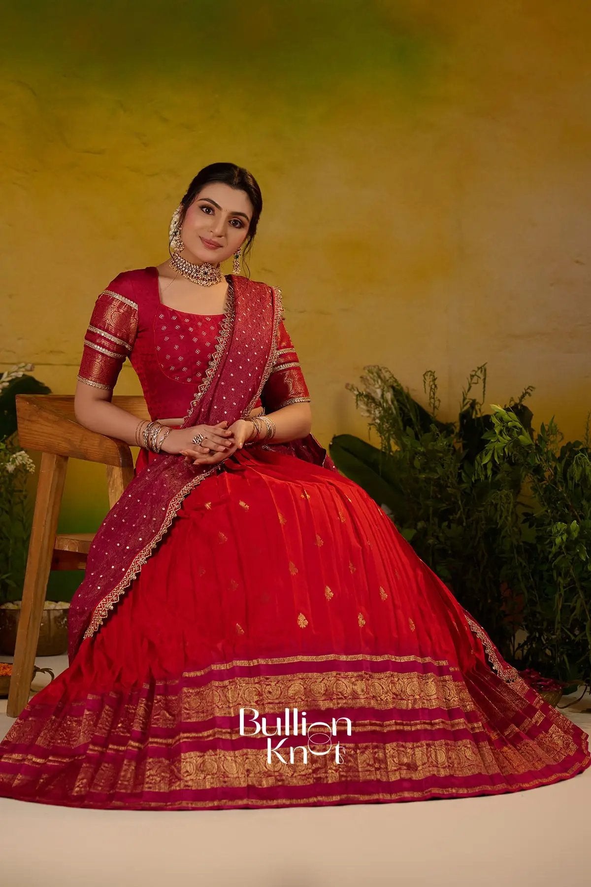 Kaushika Soft Silk Red Lehenga Set