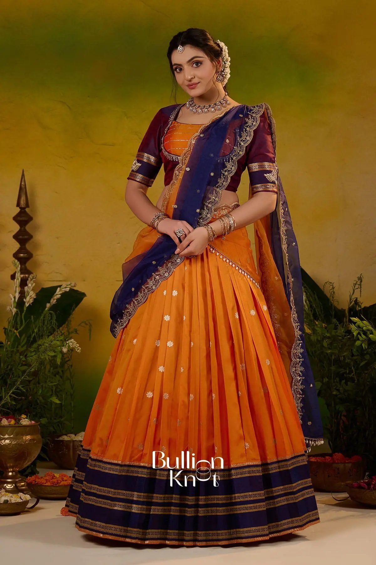 Kesar ratri Soft Silk Orange Lehenga Set