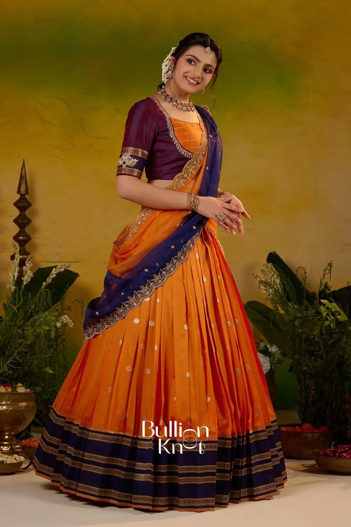 Kesar ratri Soft Silk Orange Lehenga Set