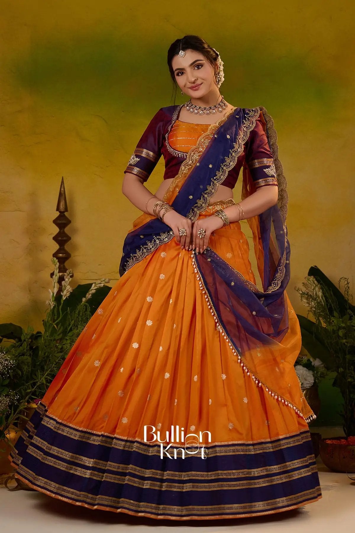 Kesar ratri Soft Silk Orange Lehenga Set