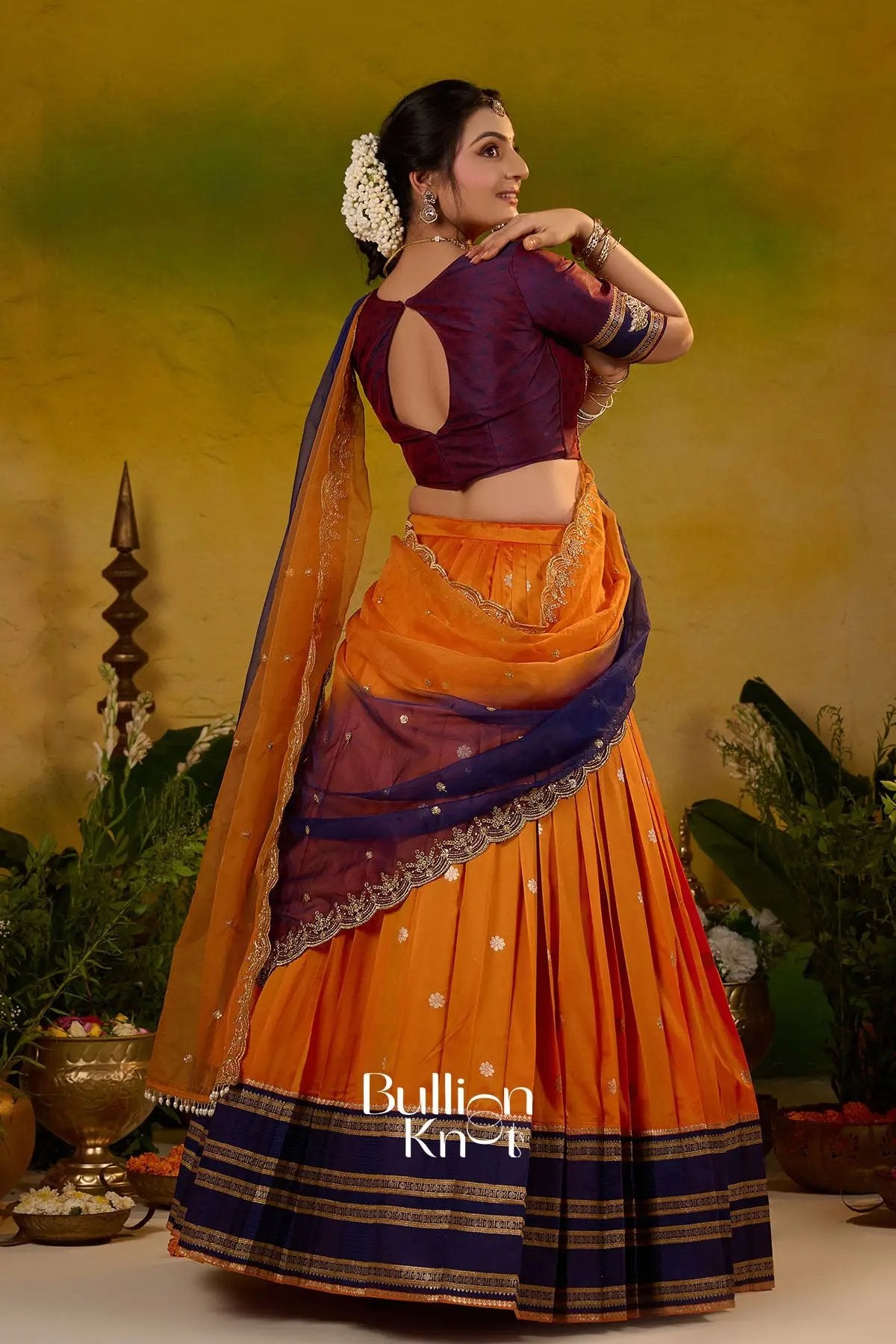 Kesar ratri Soft Silk Orange Lehenga Set