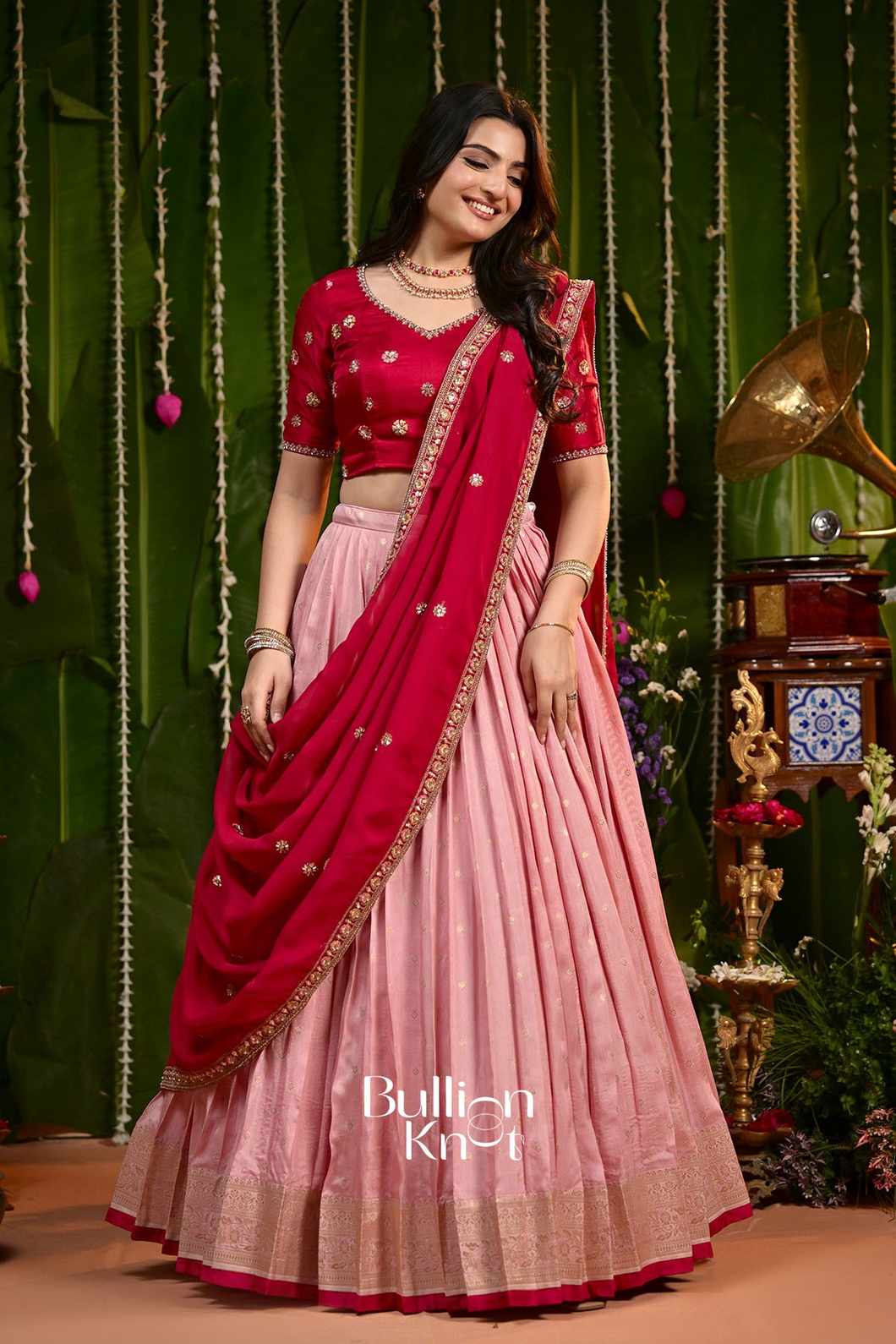 Laxmi Wine Russian Silk Lehenga Set - Ethnic Attire