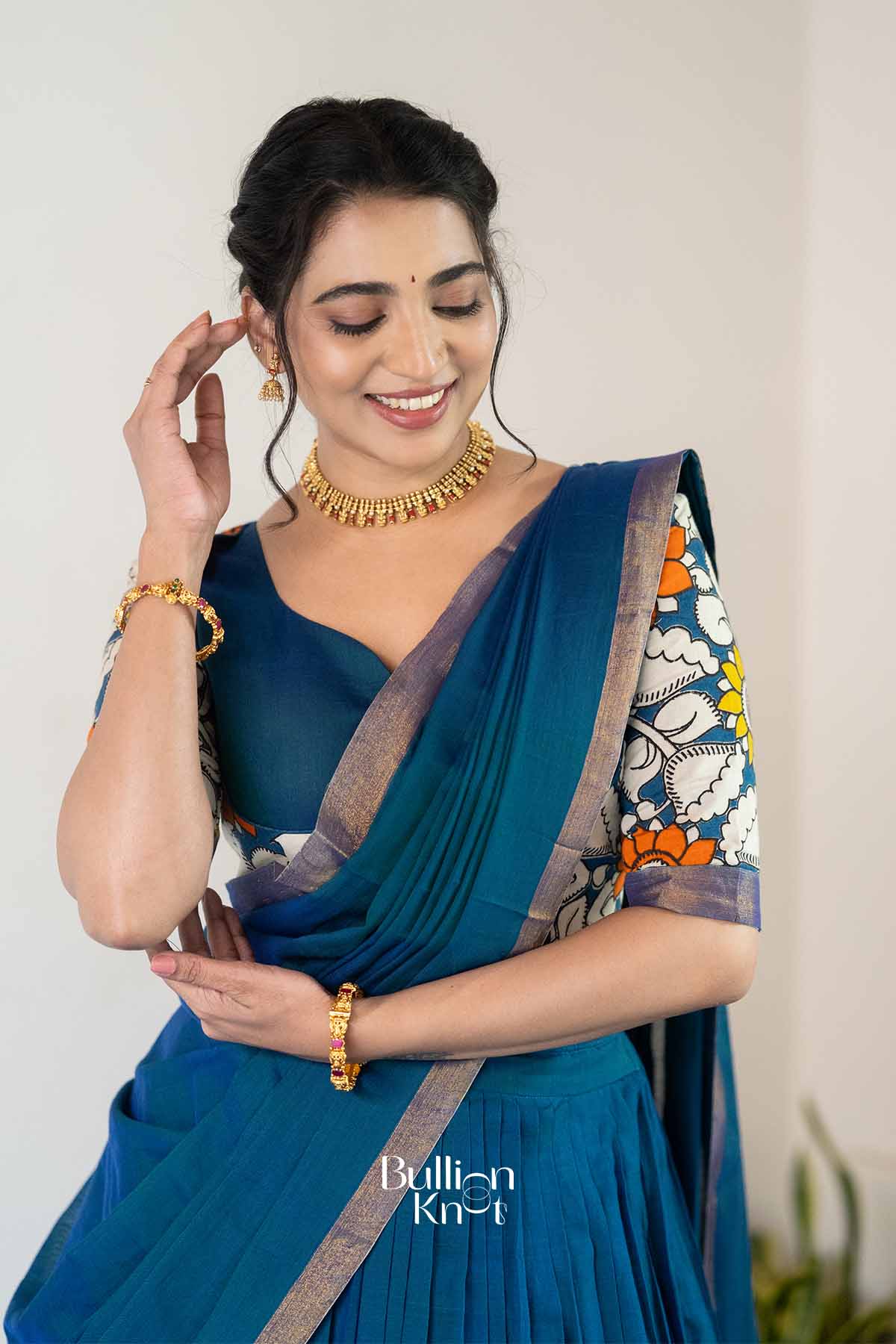Morpankh | Indigo Handloom Half Saree| Festive Elegance