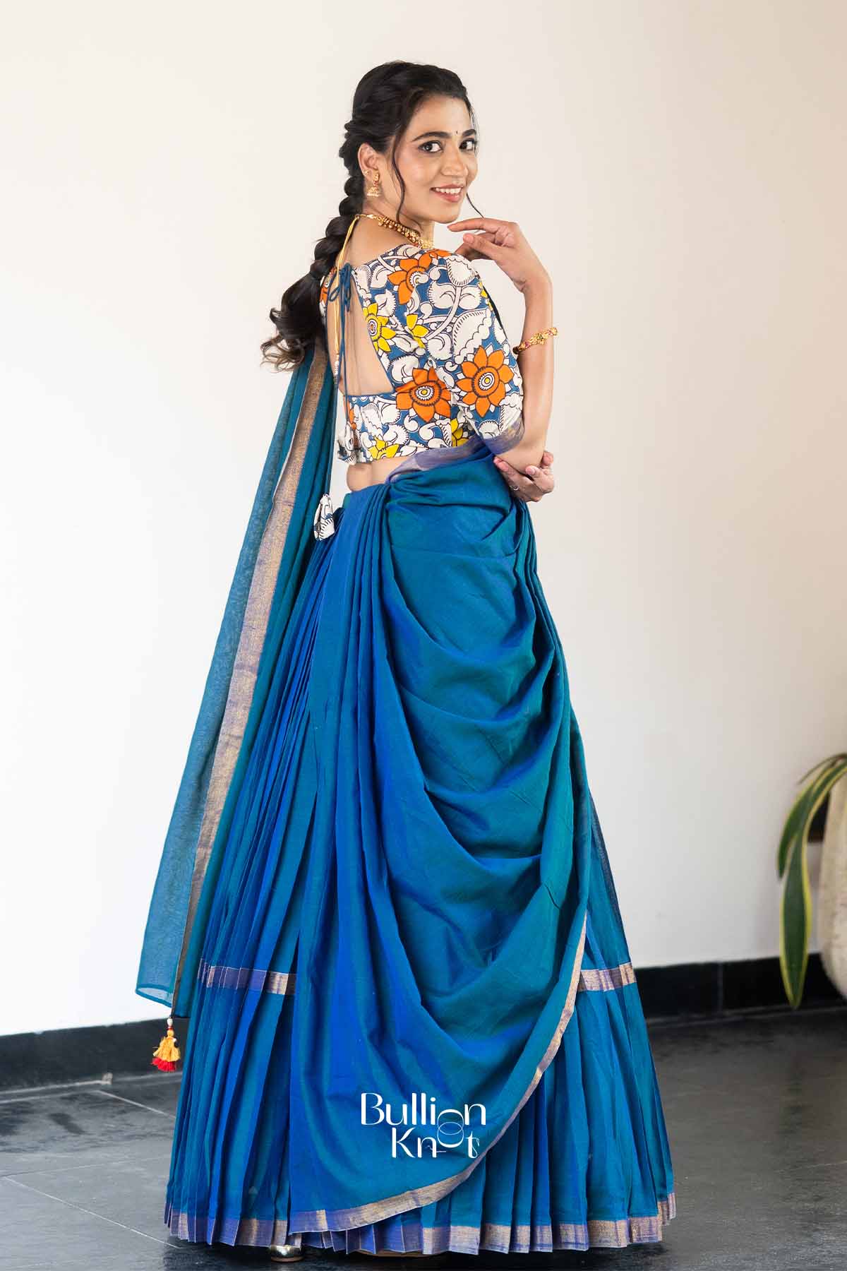 Morpankh | Indigo Handloom Half Saree| Festive Elegance