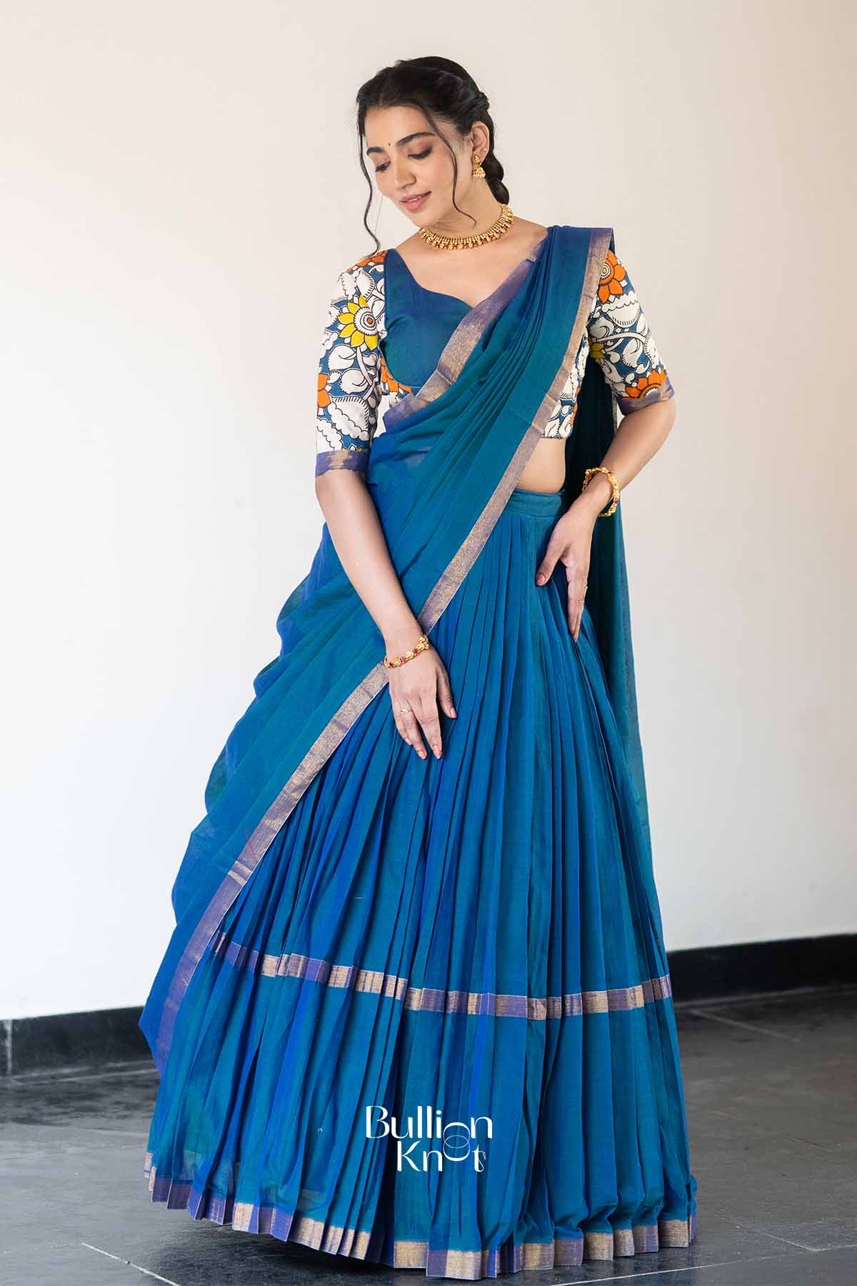 Morpankh | Indigo Handloom Half Saree| Festive Elegance