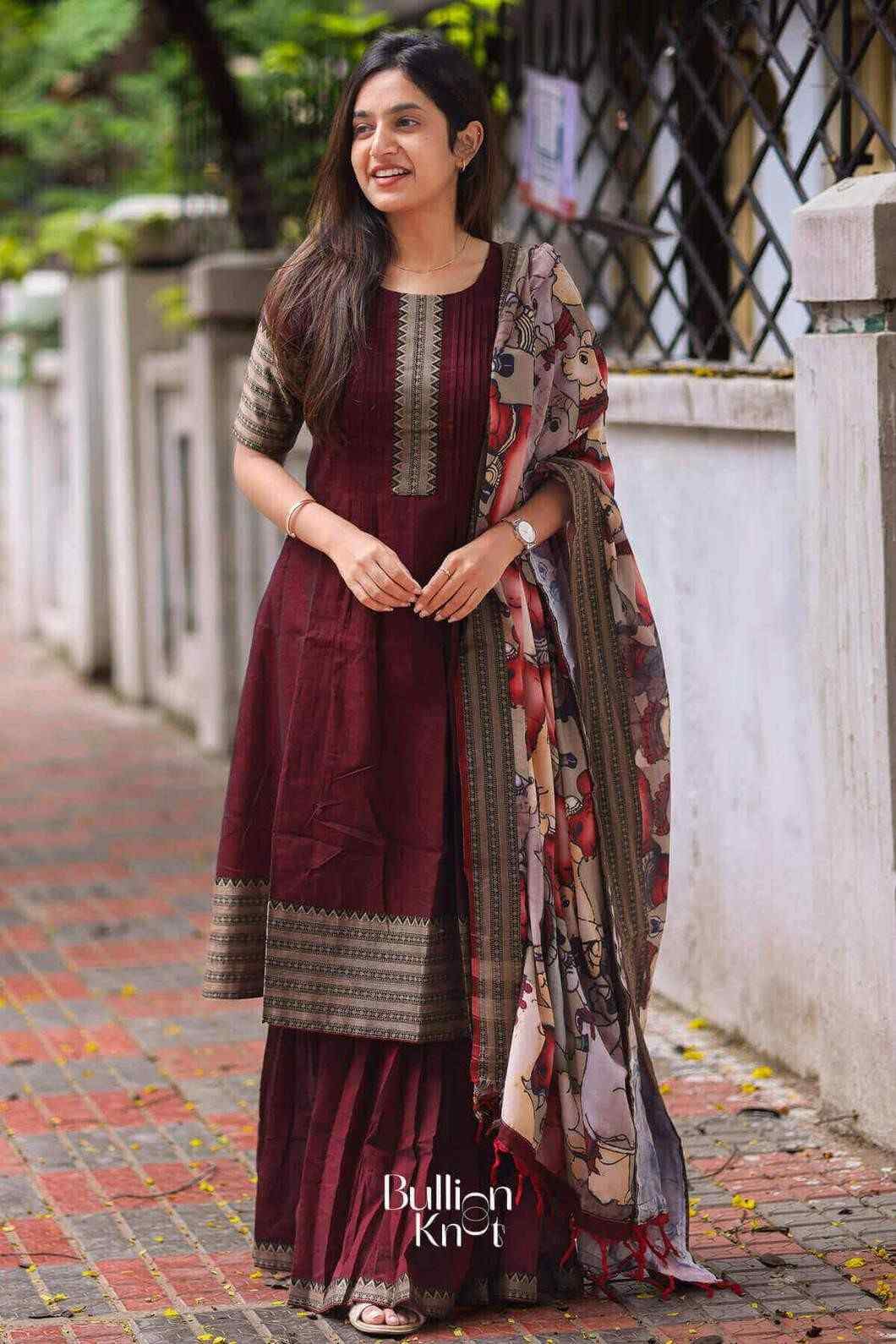 Maanvi Handloom Maroon Sharara Set