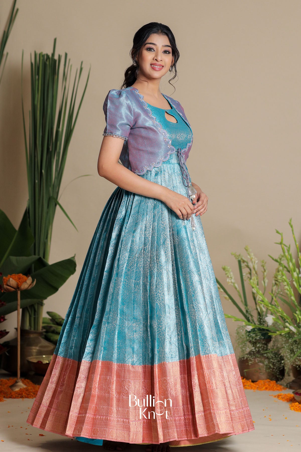 Madhu Silver Zari Jacket (Dress) in Pacific Blue