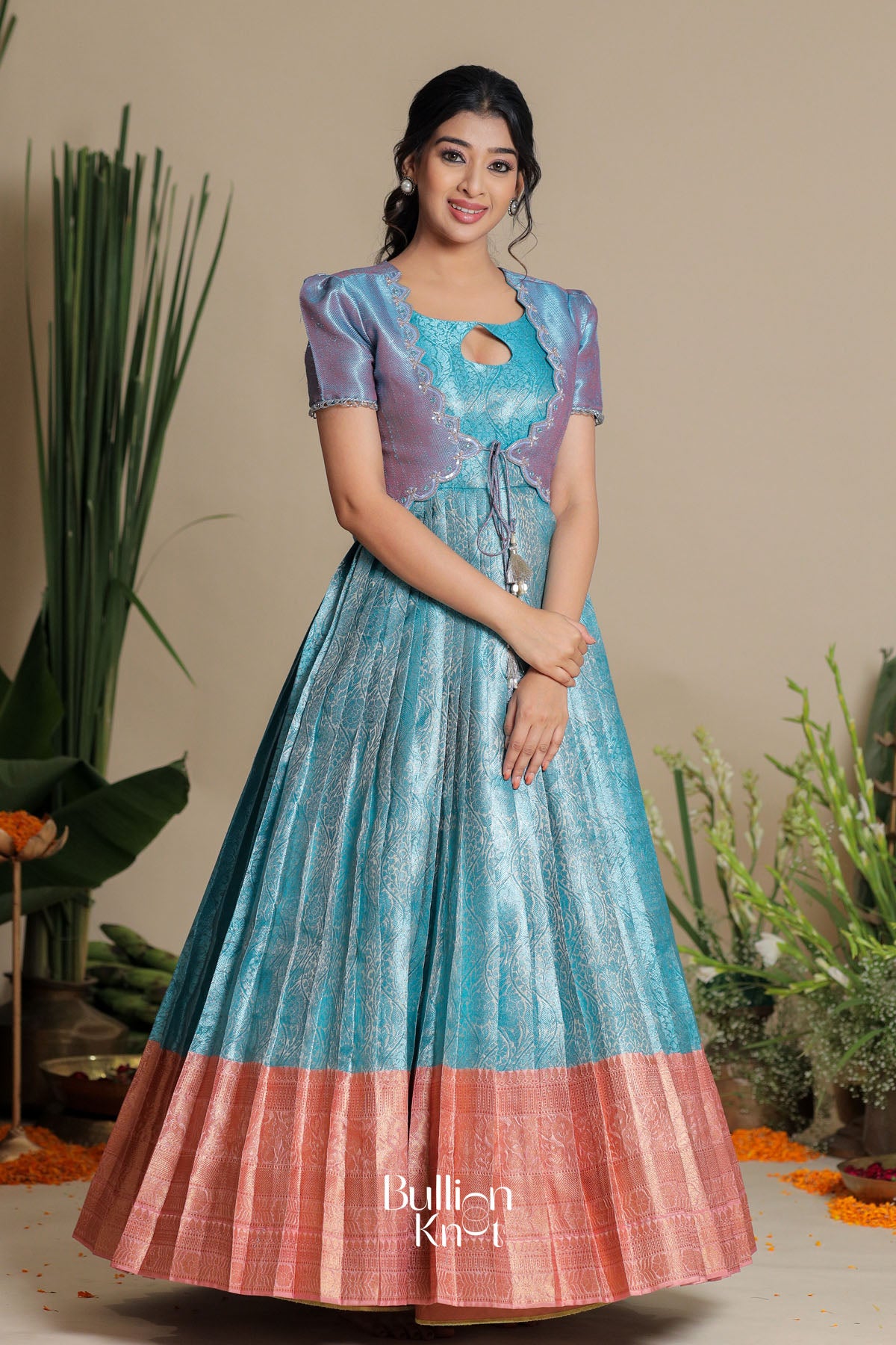 Madhu Silver Zari Jacket (Dress) in Pacific Blue