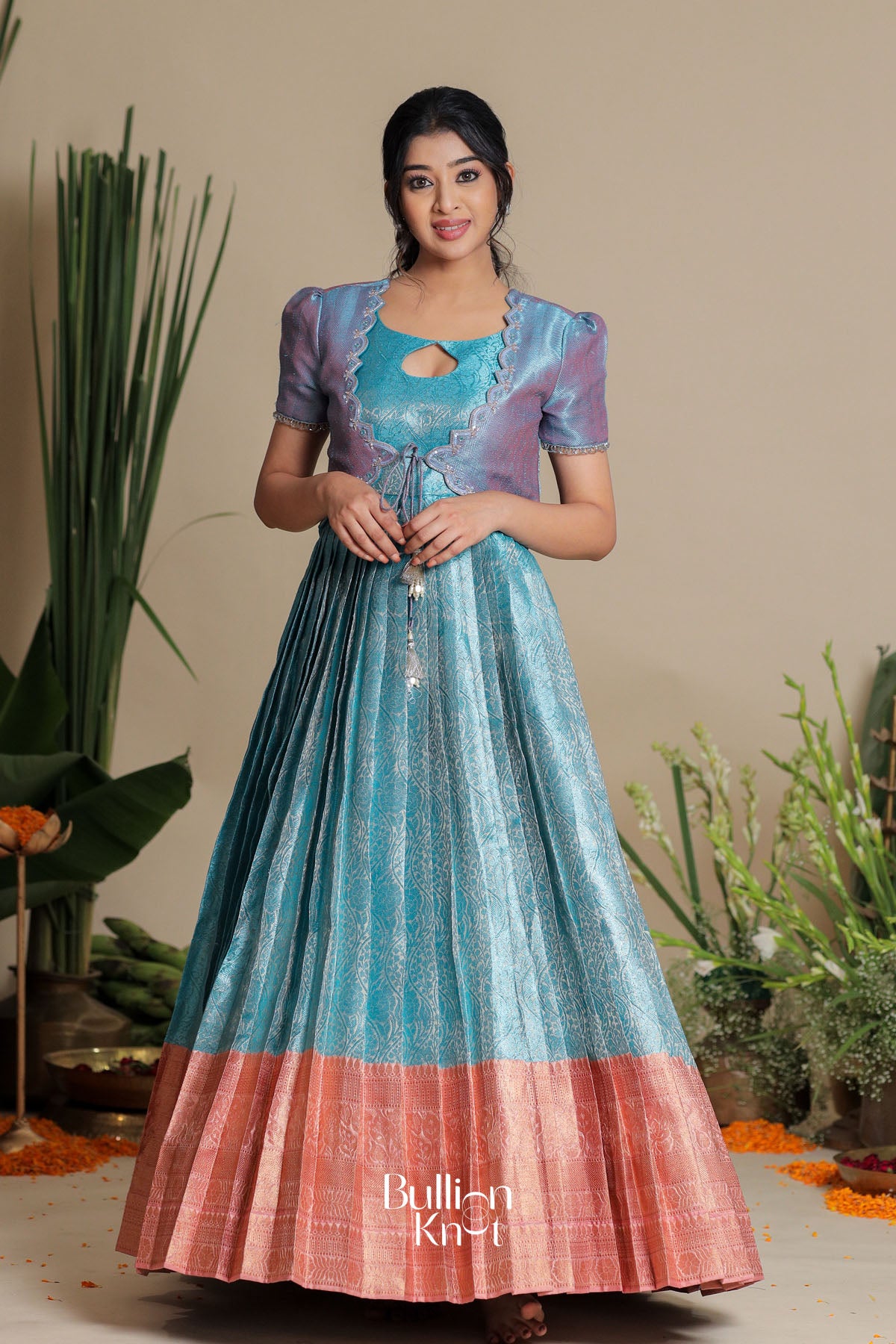 Madhu Silver Zari Jacket (Dress) in Pacific Blue
