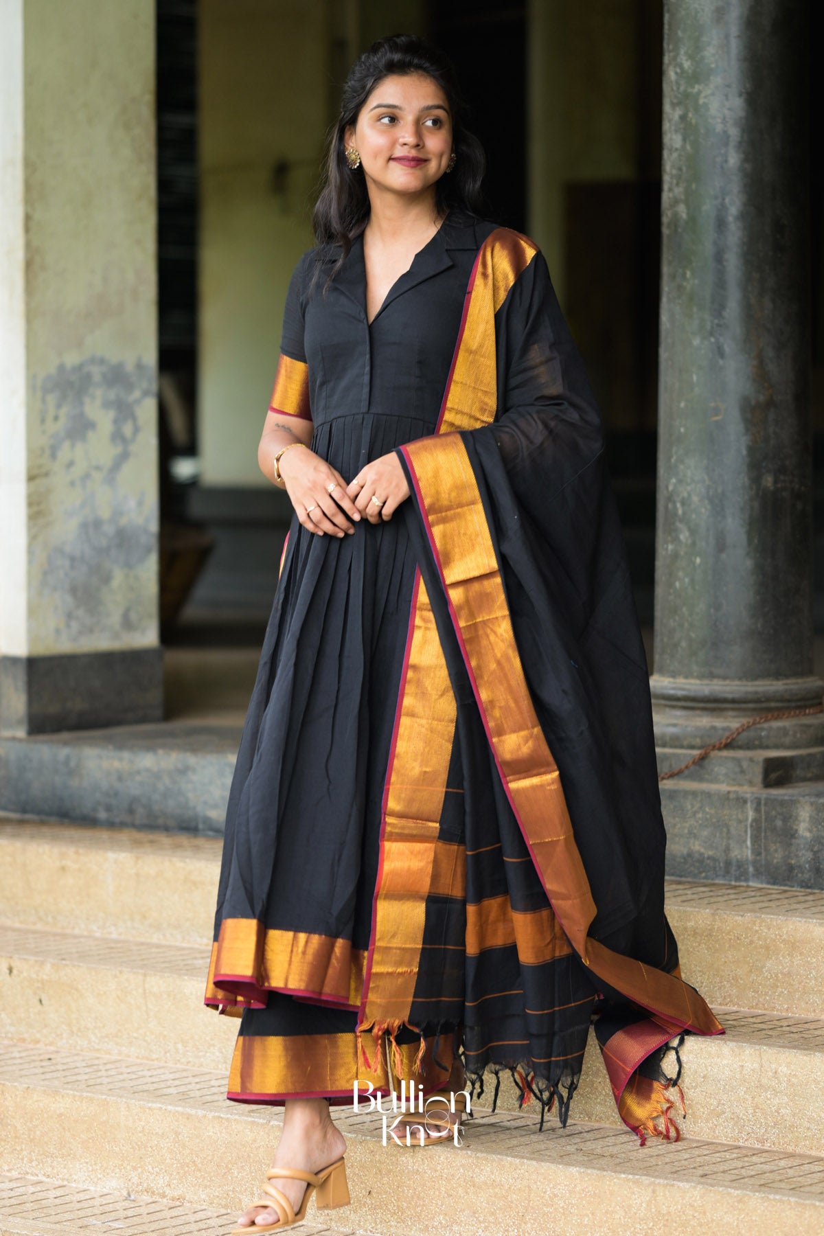 Malini Handloom Suit Set in Black