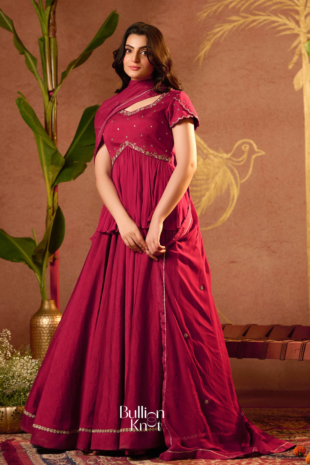 Mansaa Wine Chanderi Indo Western