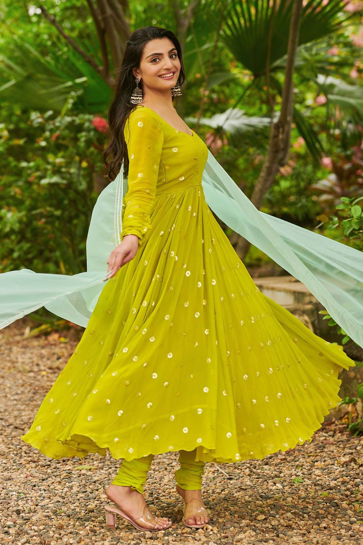 a woman in Anarkali dress