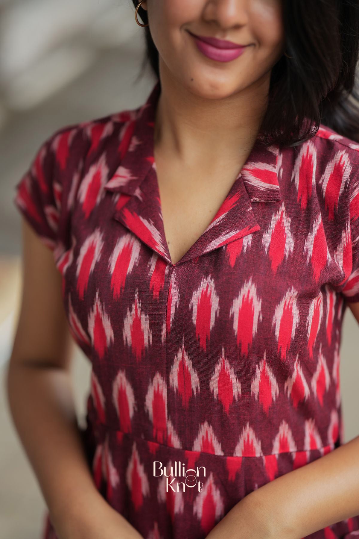 Milania Ikkat Co-ord Set in Maroon