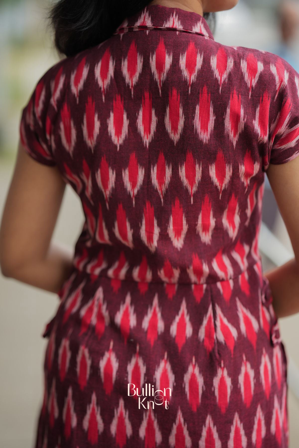 Milania Ikkat Co-ord Set in Maroon