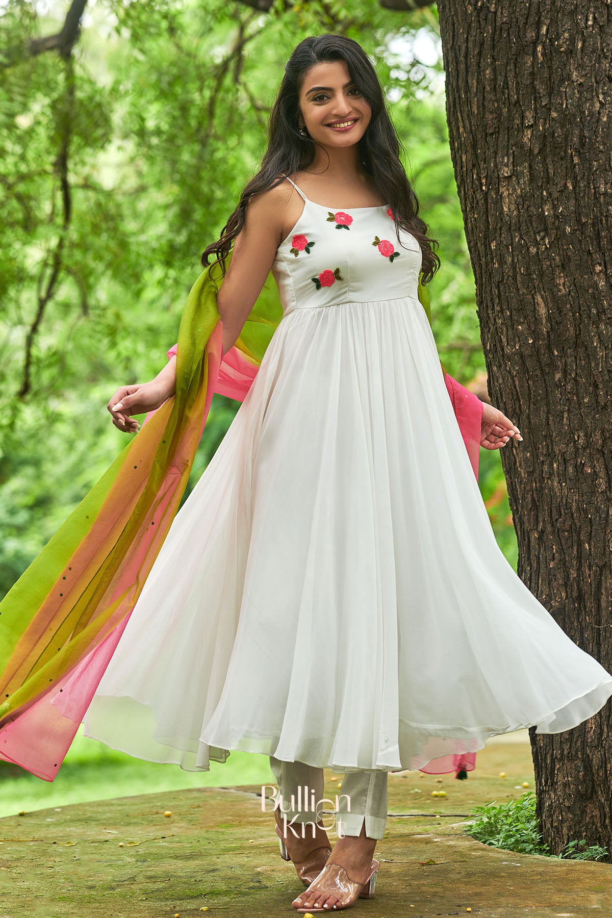 Moon Flower White Anarkali Suit Set