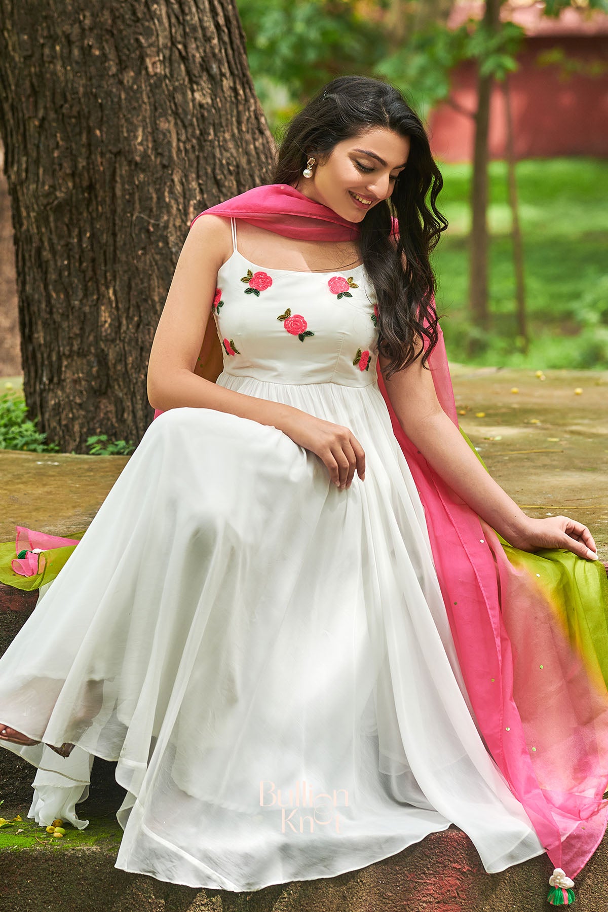 Moon Flower White Anarkali Suit Set
