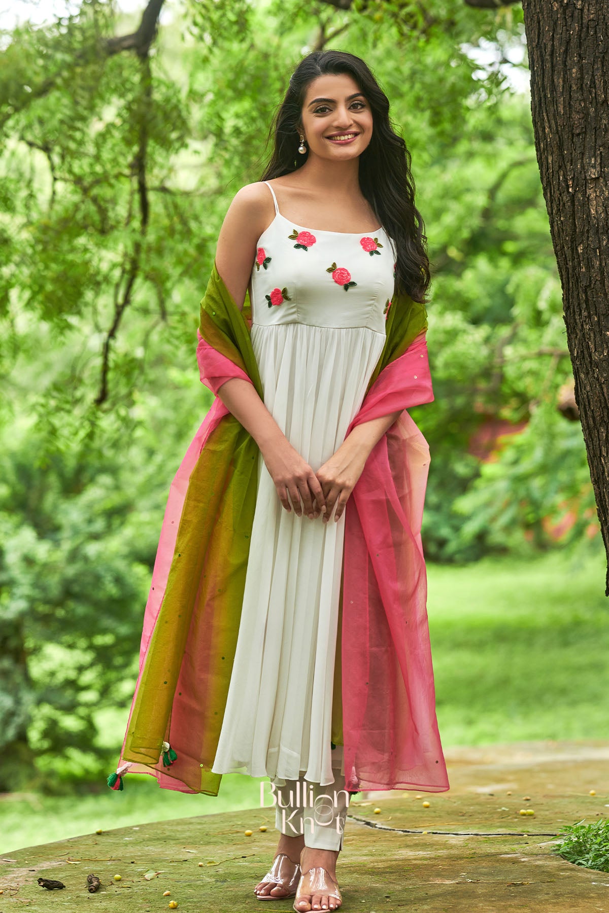 Moon Flower White Anarkali Suit Set