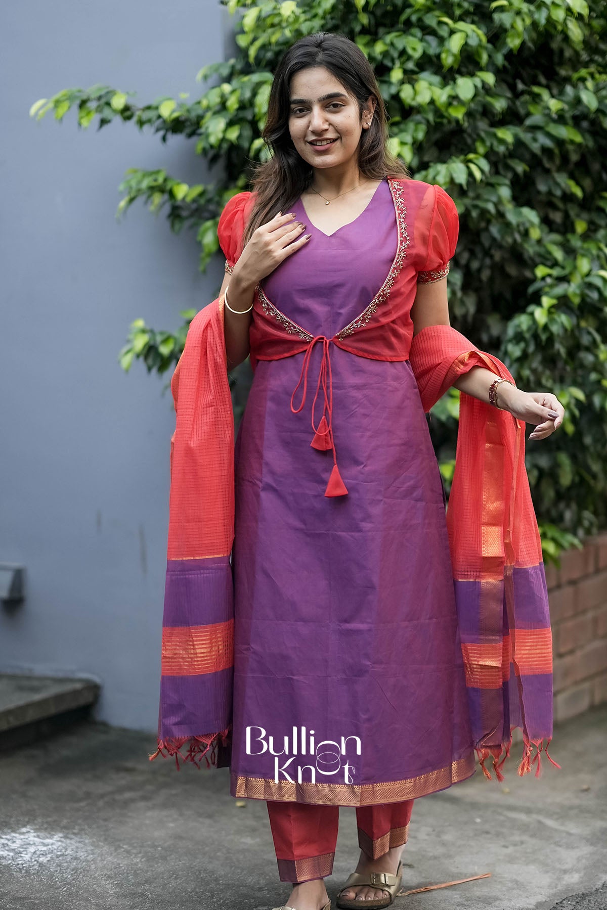 Front view of Mrinalika Organza Jacket Suit Set in elegant design