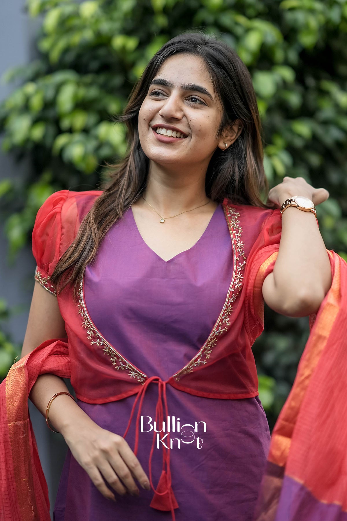 Fabric close-up of the organza jacket and inner suit material