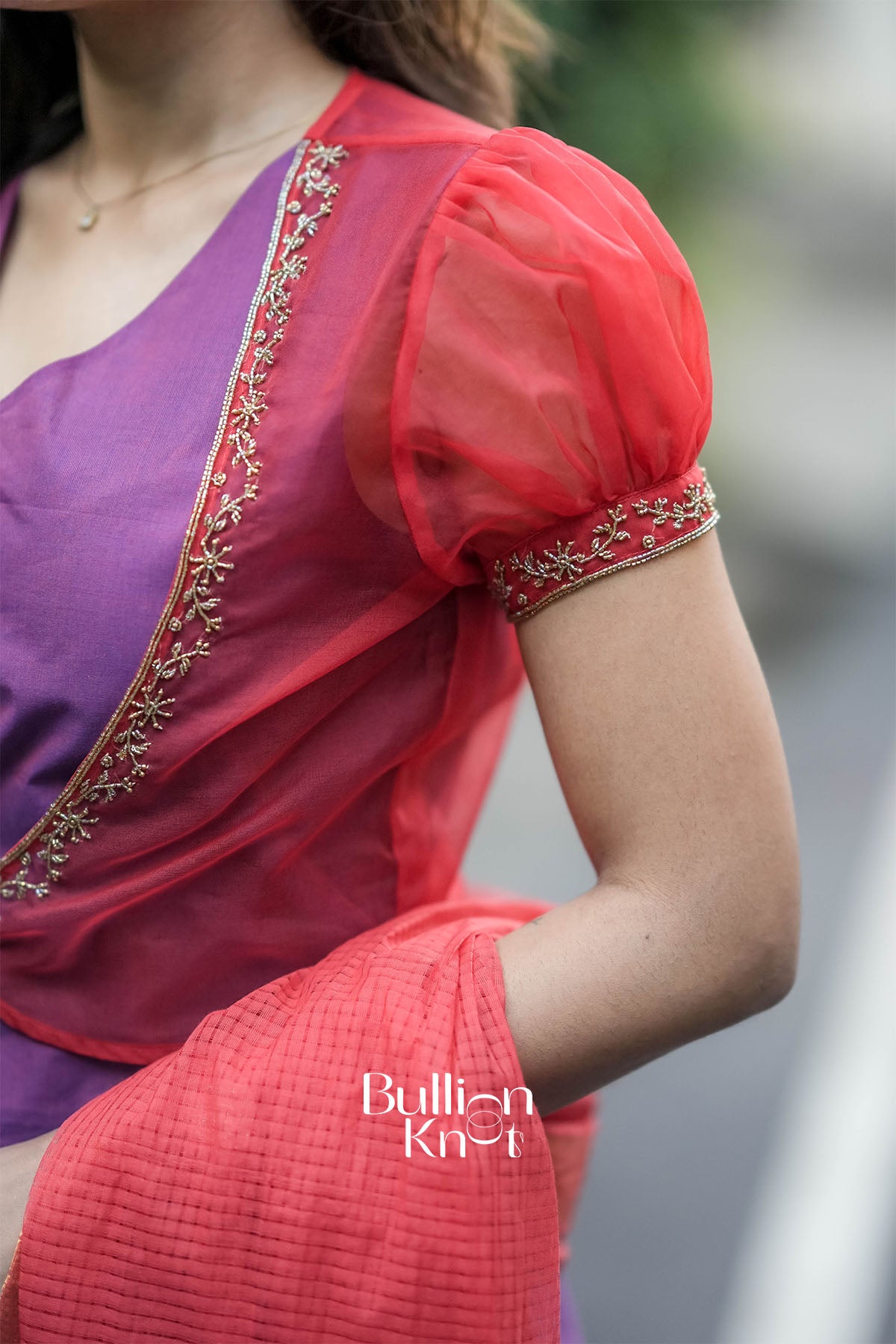 puff Sleeve detailing of Mrinalika Suit Set with fine craftsmanship