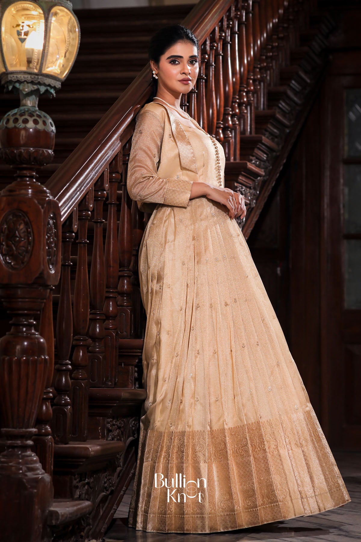 Nainika Zari Tissue Dress in Golden
