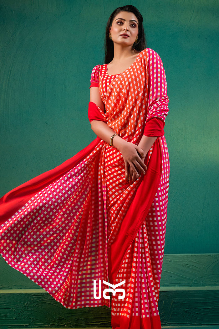 Nargis Saree in Orange