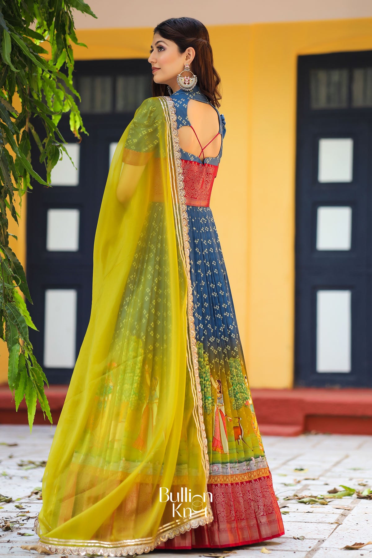 Navy Bandhej Anarkali Dress