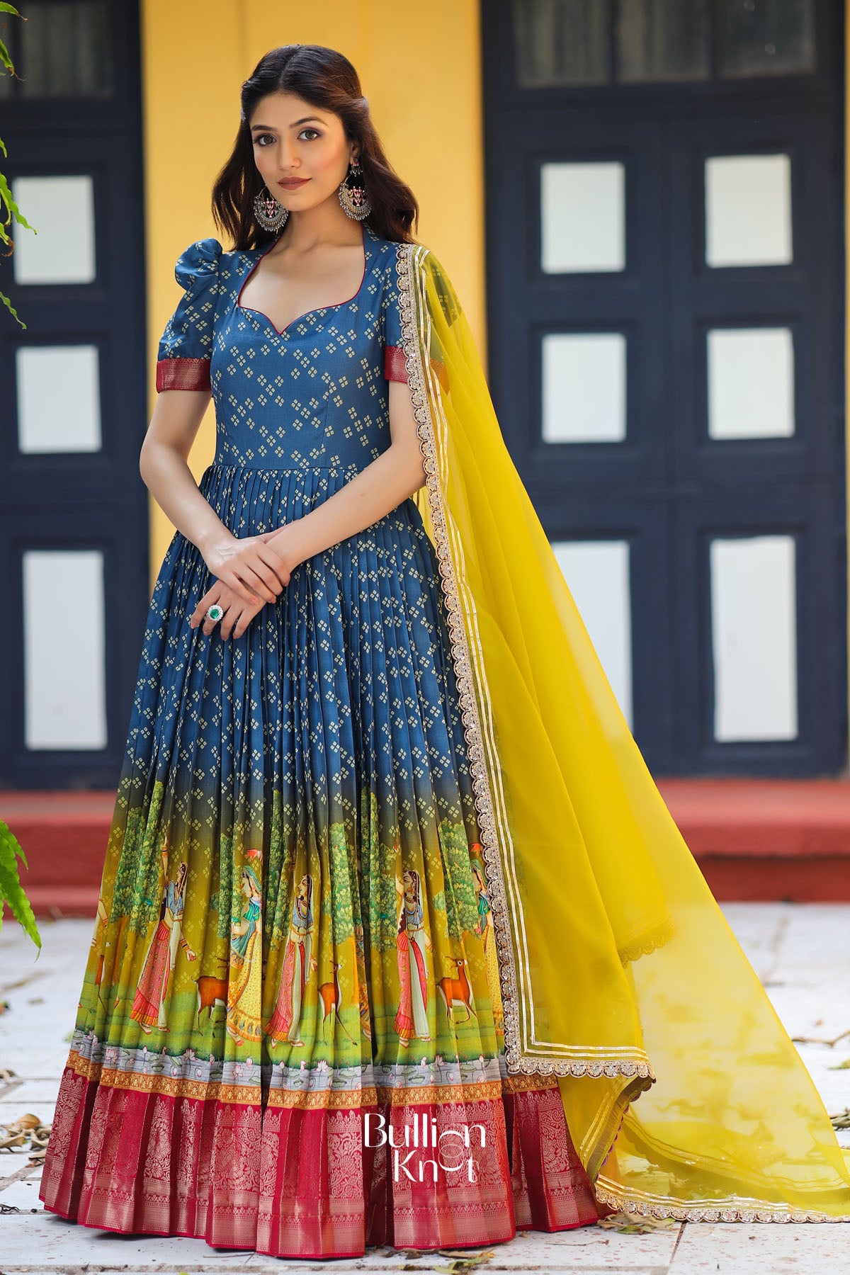 Navy Bandhej Anarkali Dress