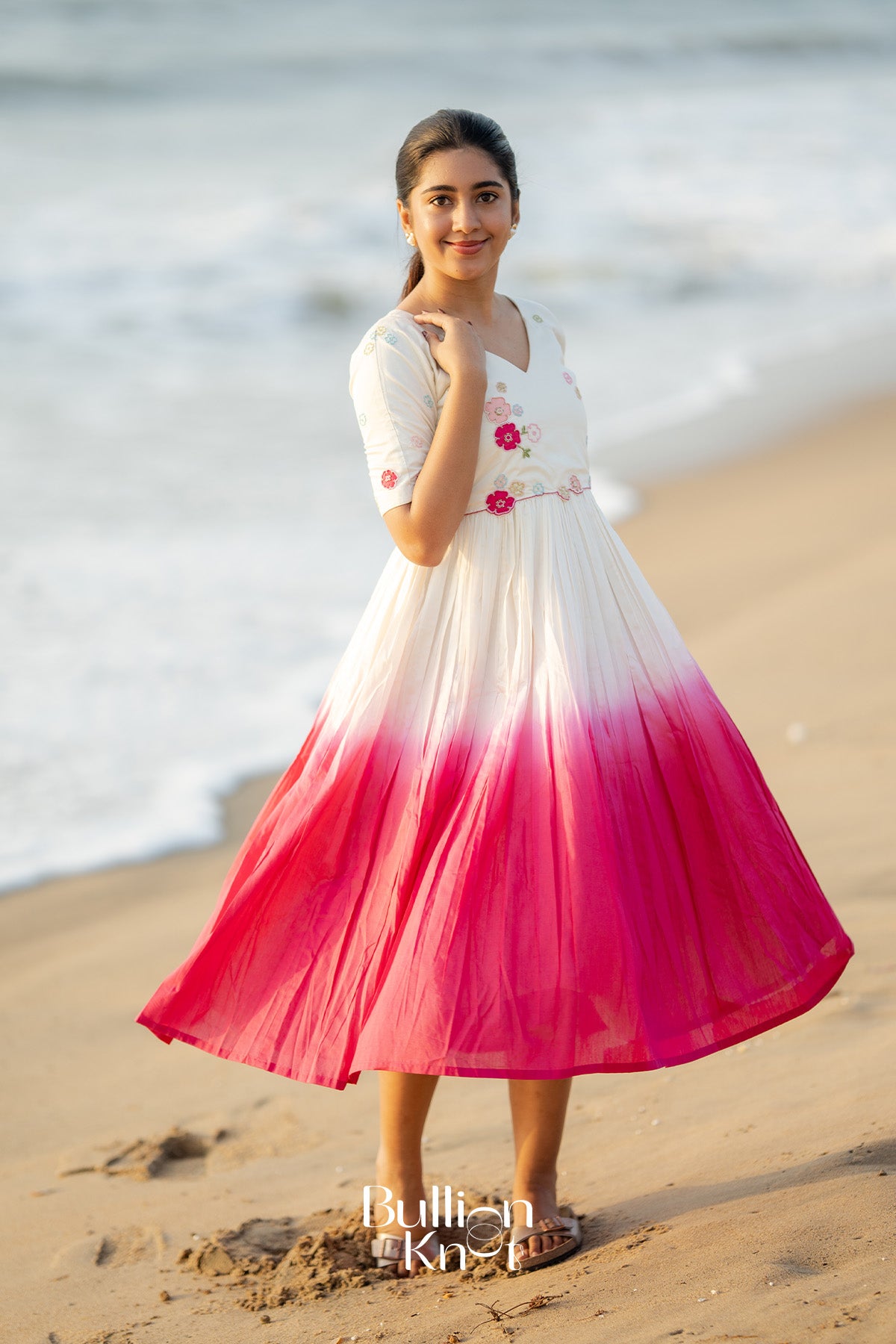 Side view of Niaa Chander White Midi Dress