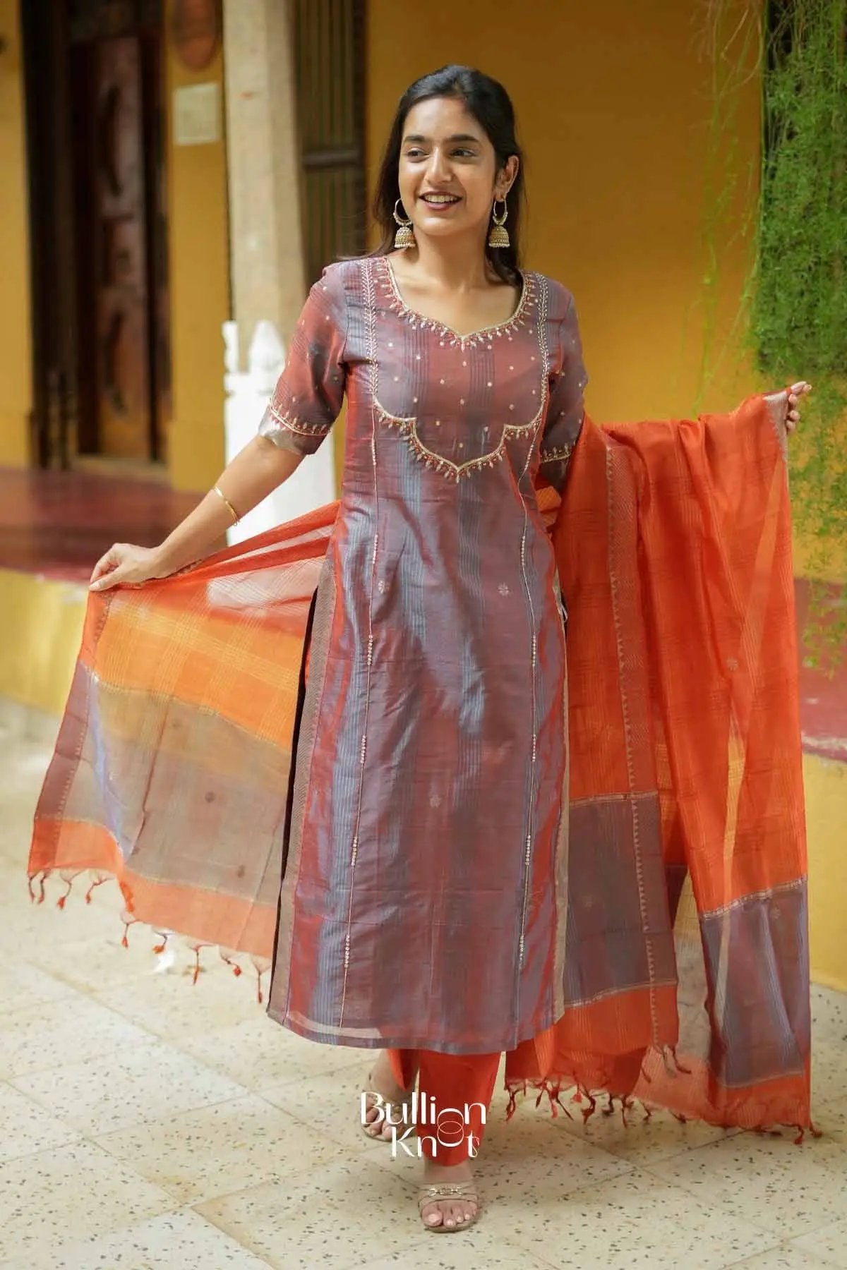 Niharika | Mangalagiri Cotton Maroon Suit Set for Festive Celebrations