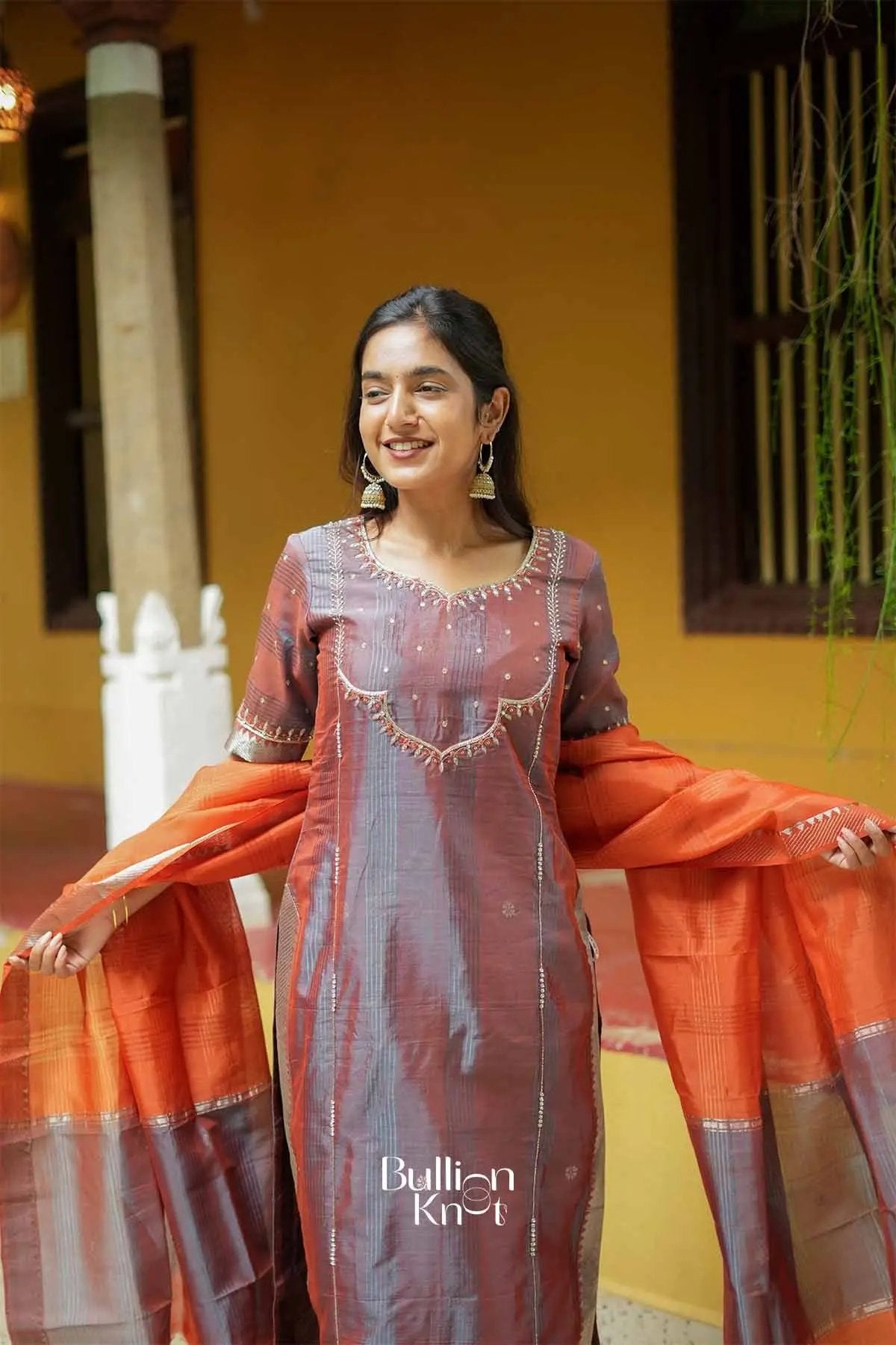Niharika | Mangalagiri Cotton Maroon Suit Set for Festive Celebrations