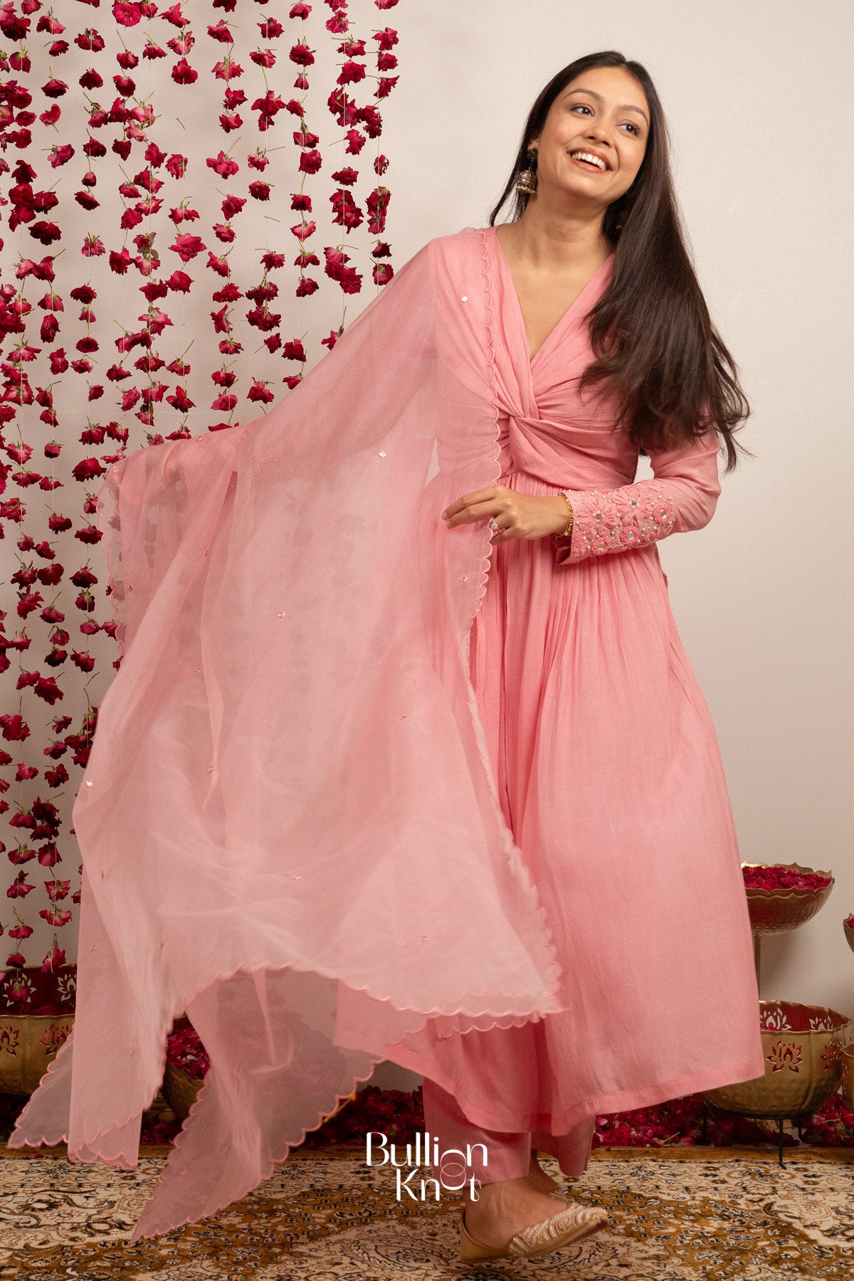 Pink Parchhai Kurta Set (Dress) in Pink