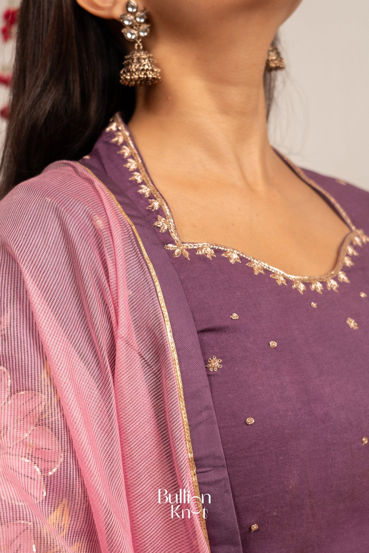 Zaribaag Pan Kalamkari Dark Onion Suit Set