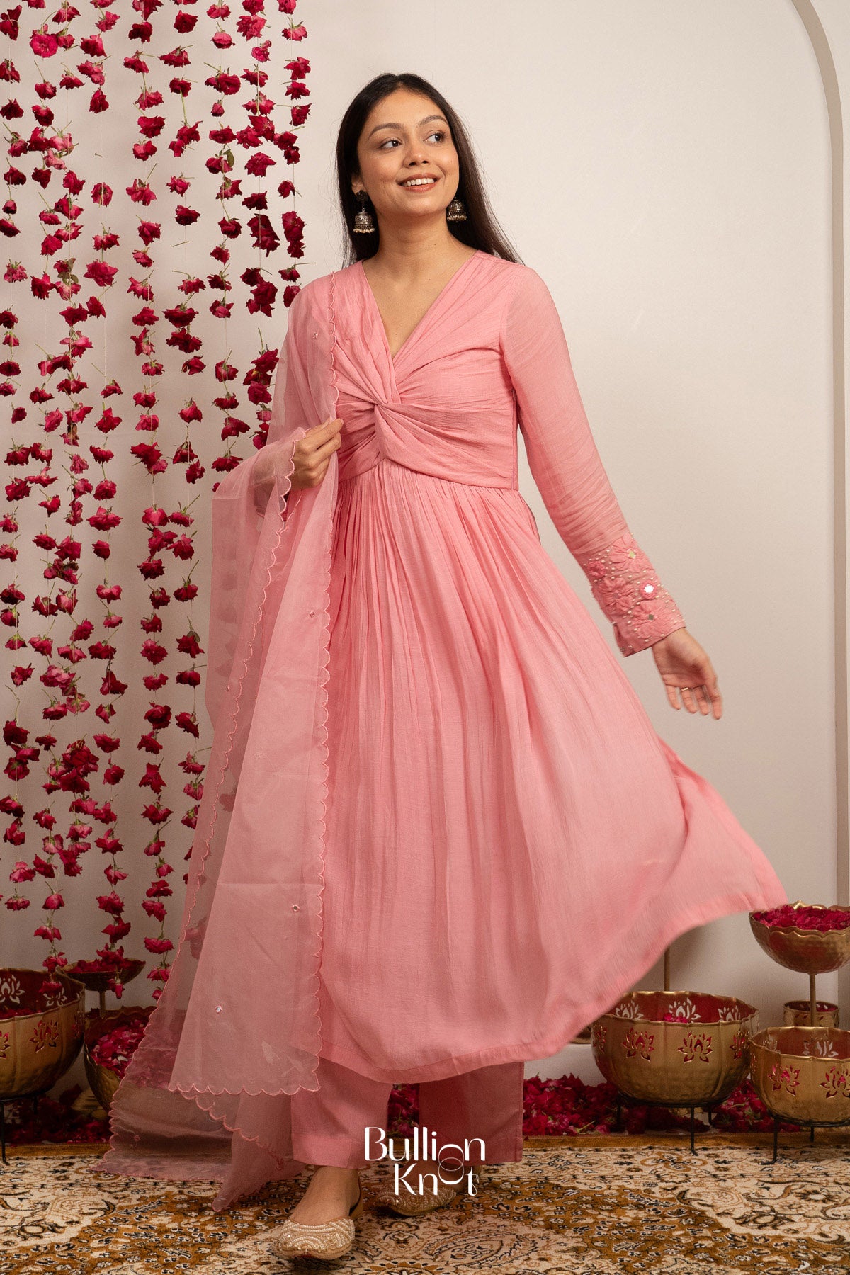 Pink Parchhai Kurta Set (Dress) in Pink