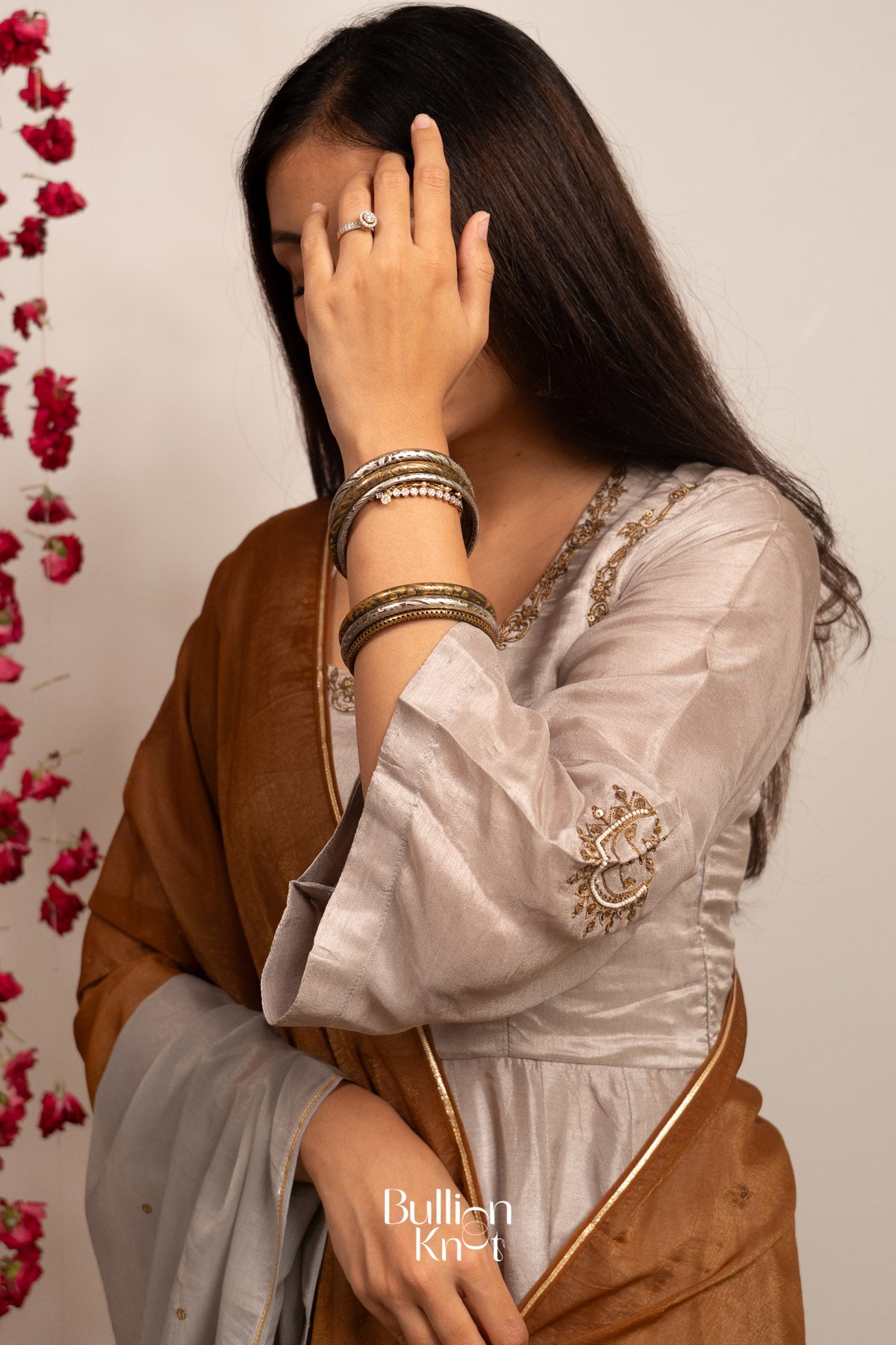 Grehmukti Anarkali Set (Dress) in Silver grey