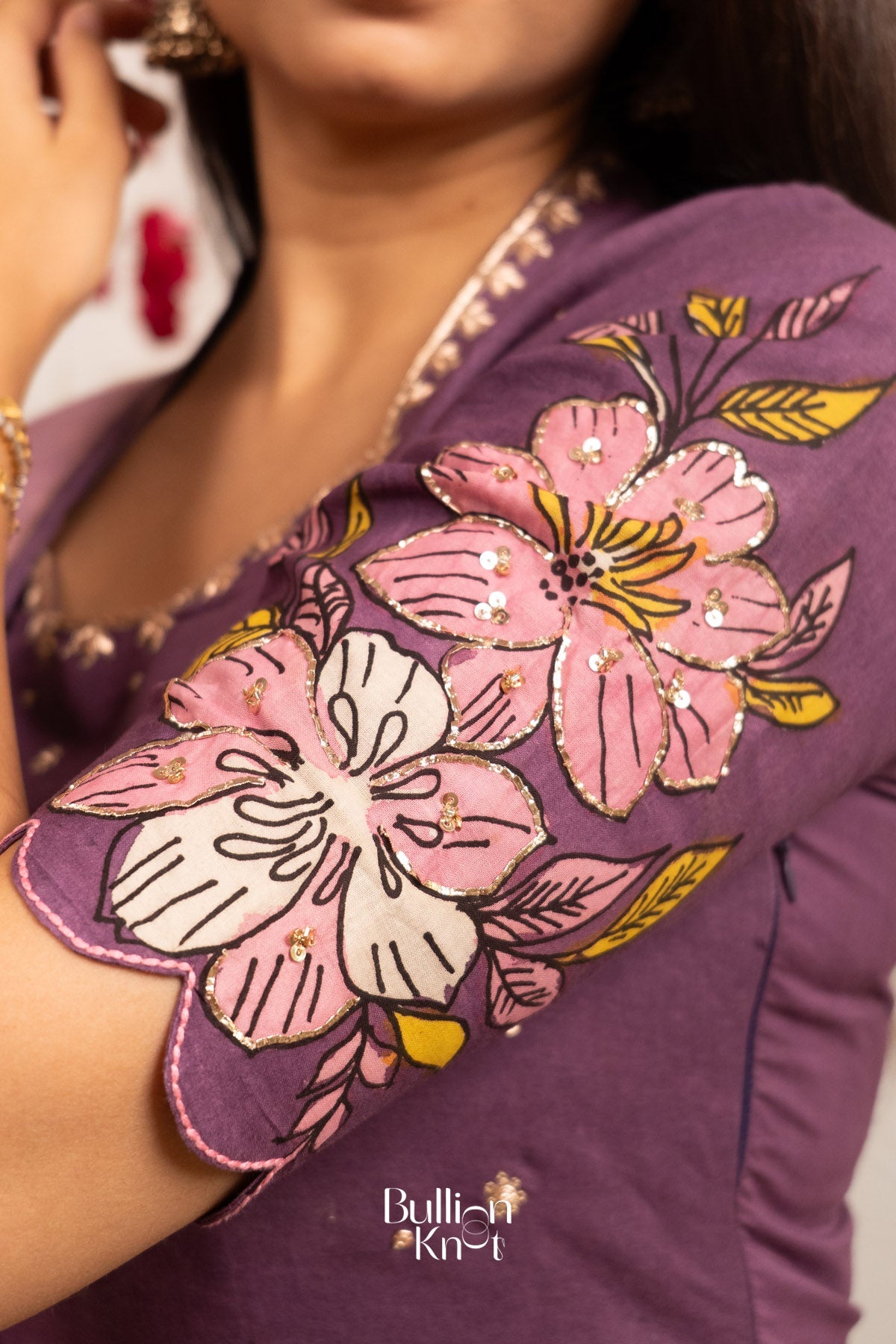 Zaribaag Pan Kalamkari Dark Onion Suit Set