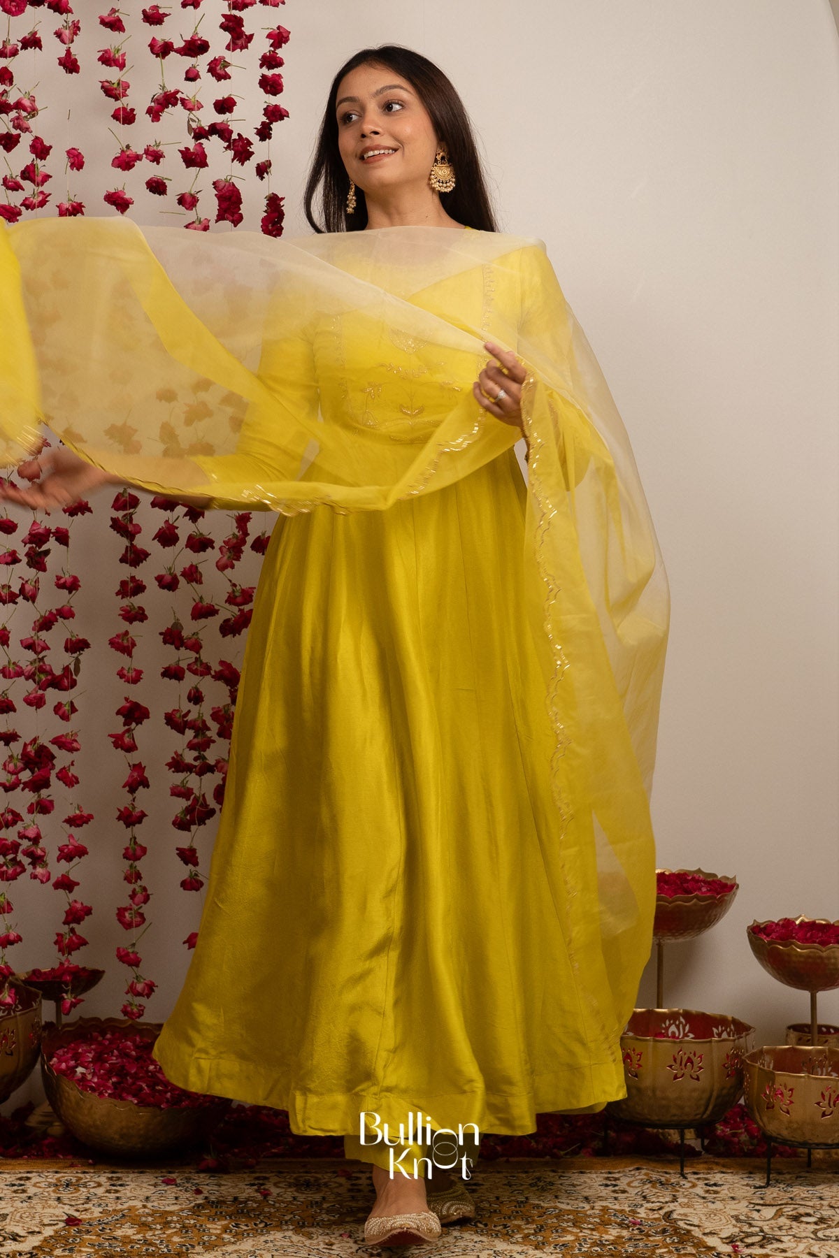 Gul Aangan Russian Silk Yellow Anarkali Set