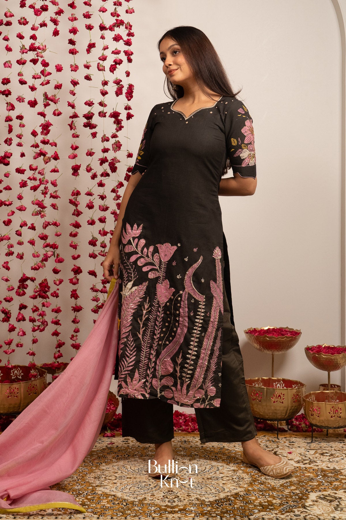 KalaKriti Pan Kalamkari Kurta Set In Black