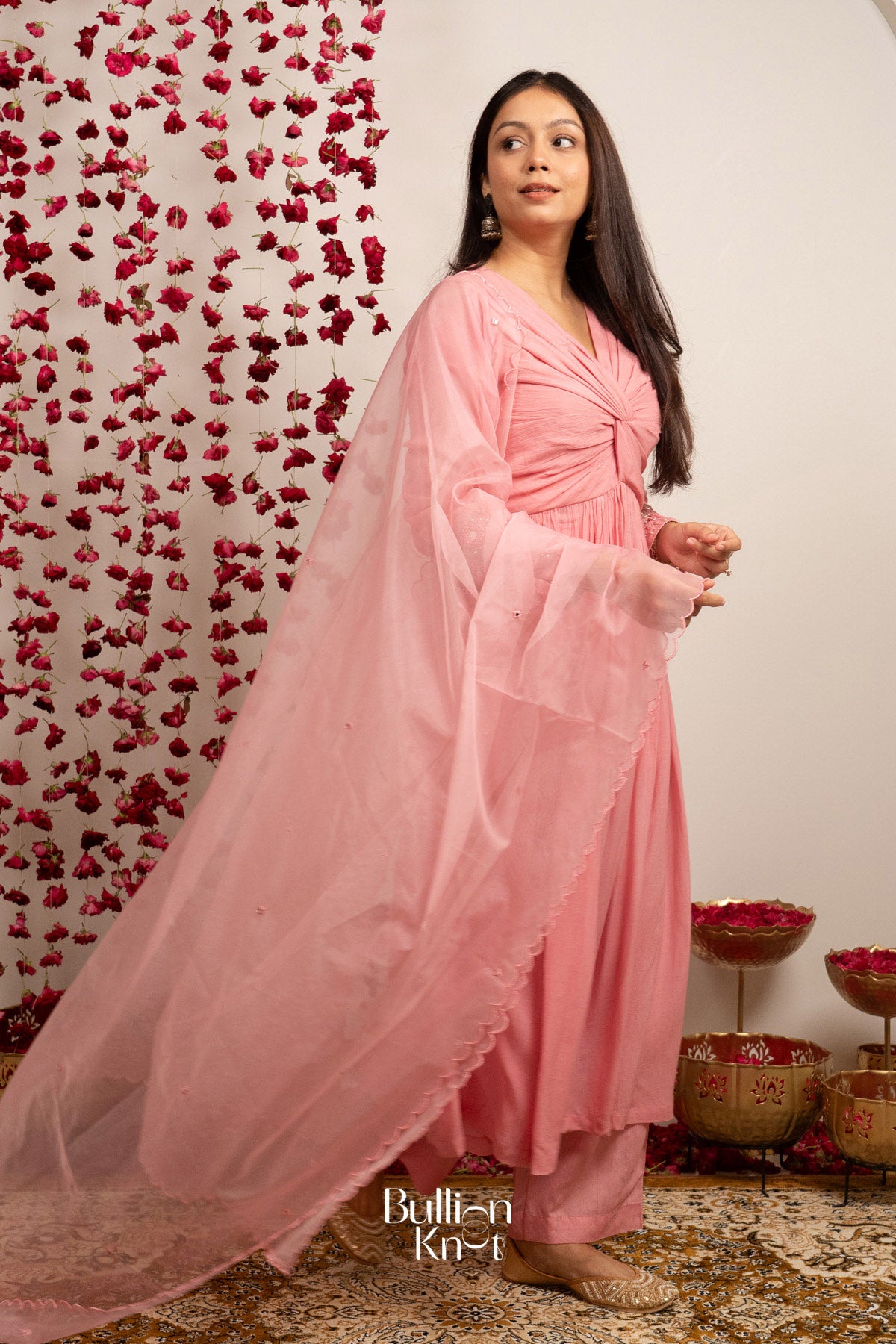 Pink Parchhai Kurta Set (Dress) in Pink