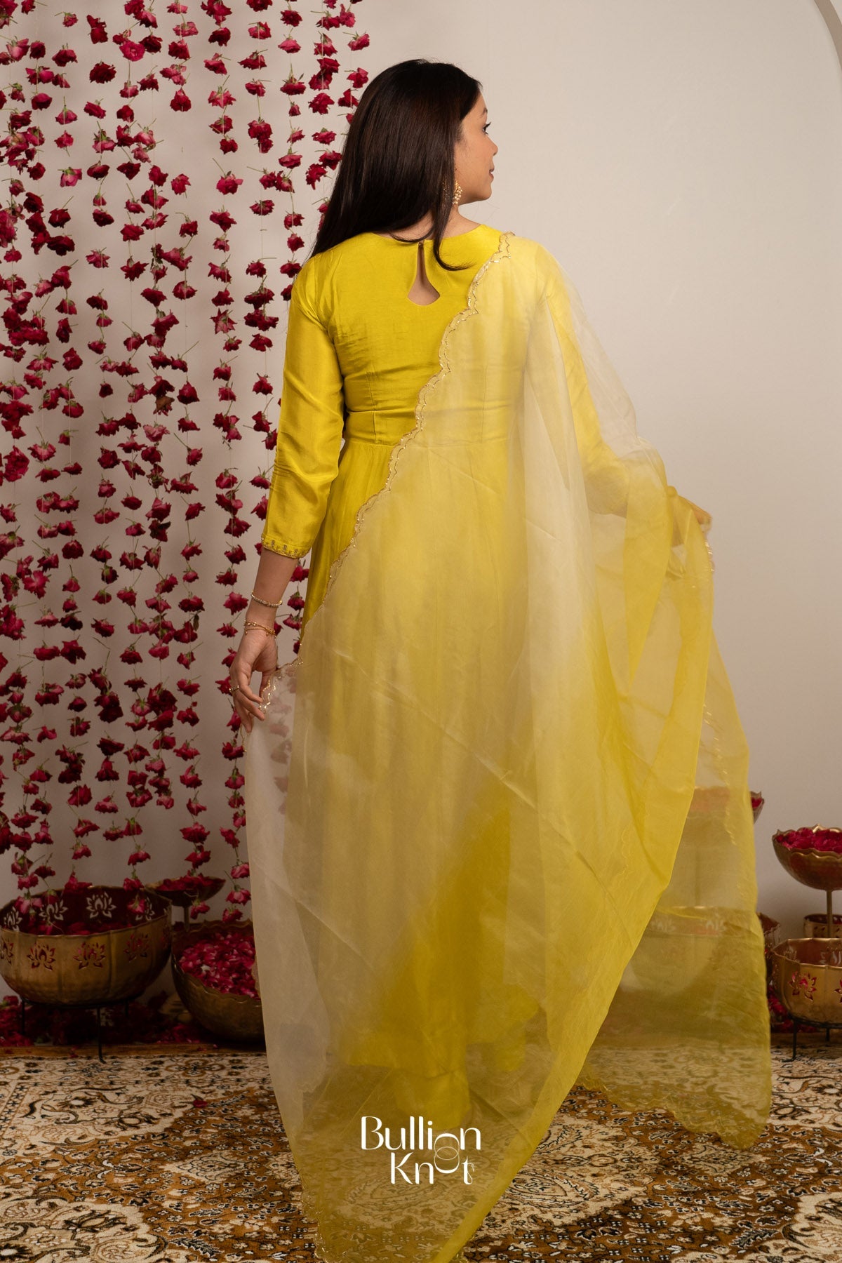 Gul Aangan Russian Silk Yellow Anarkali Set