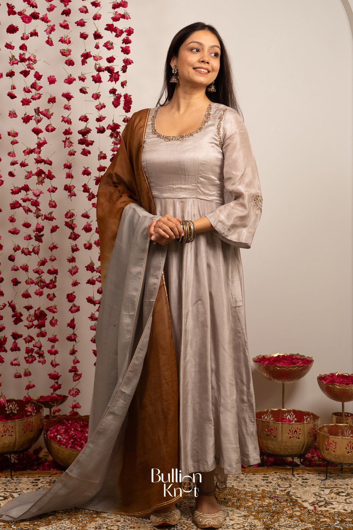 Grehmukti Anarkali Set (Dress) in Silver grey