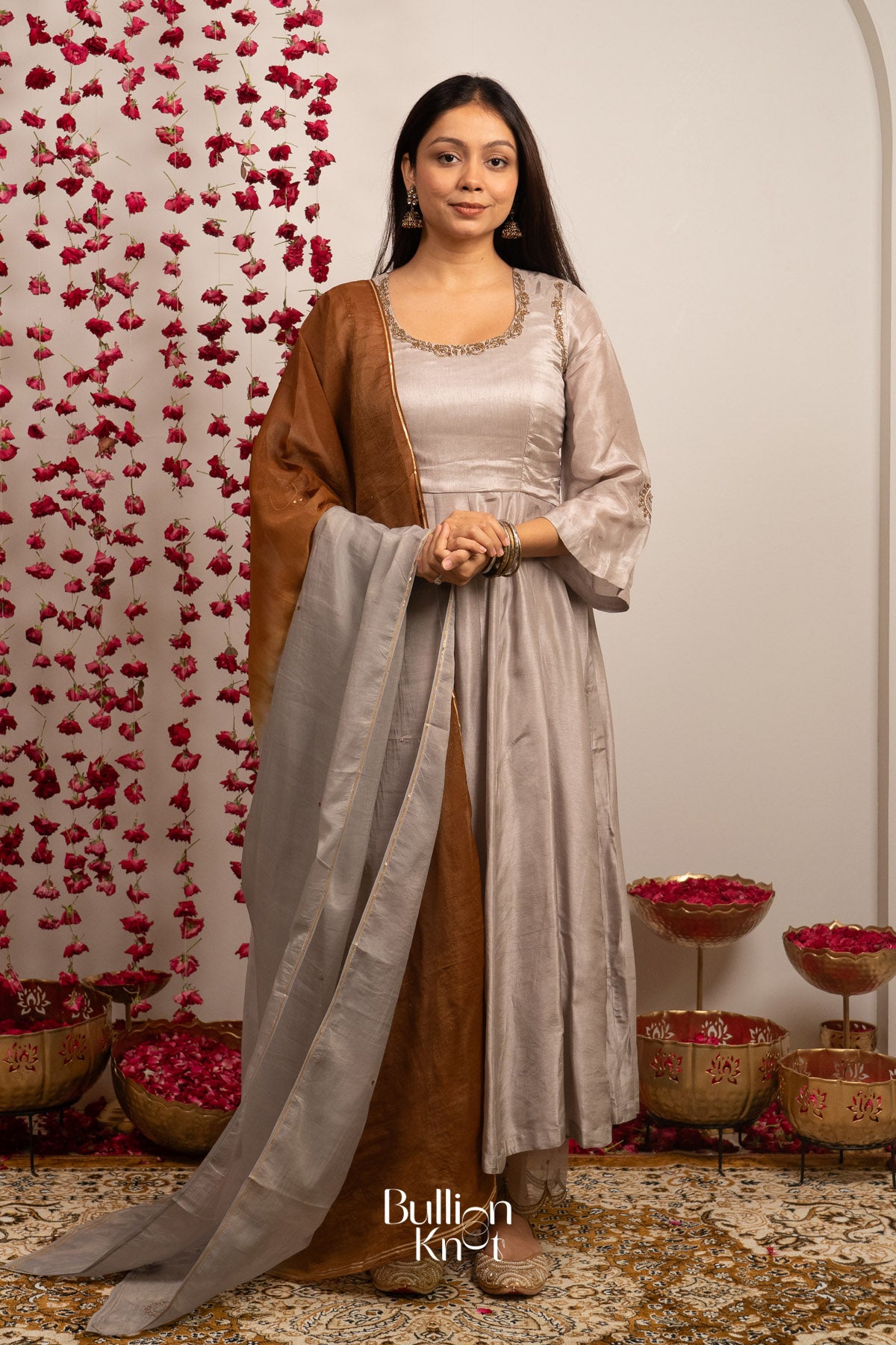 Grehmukti Anarkali Set (Dress) in Silver grey