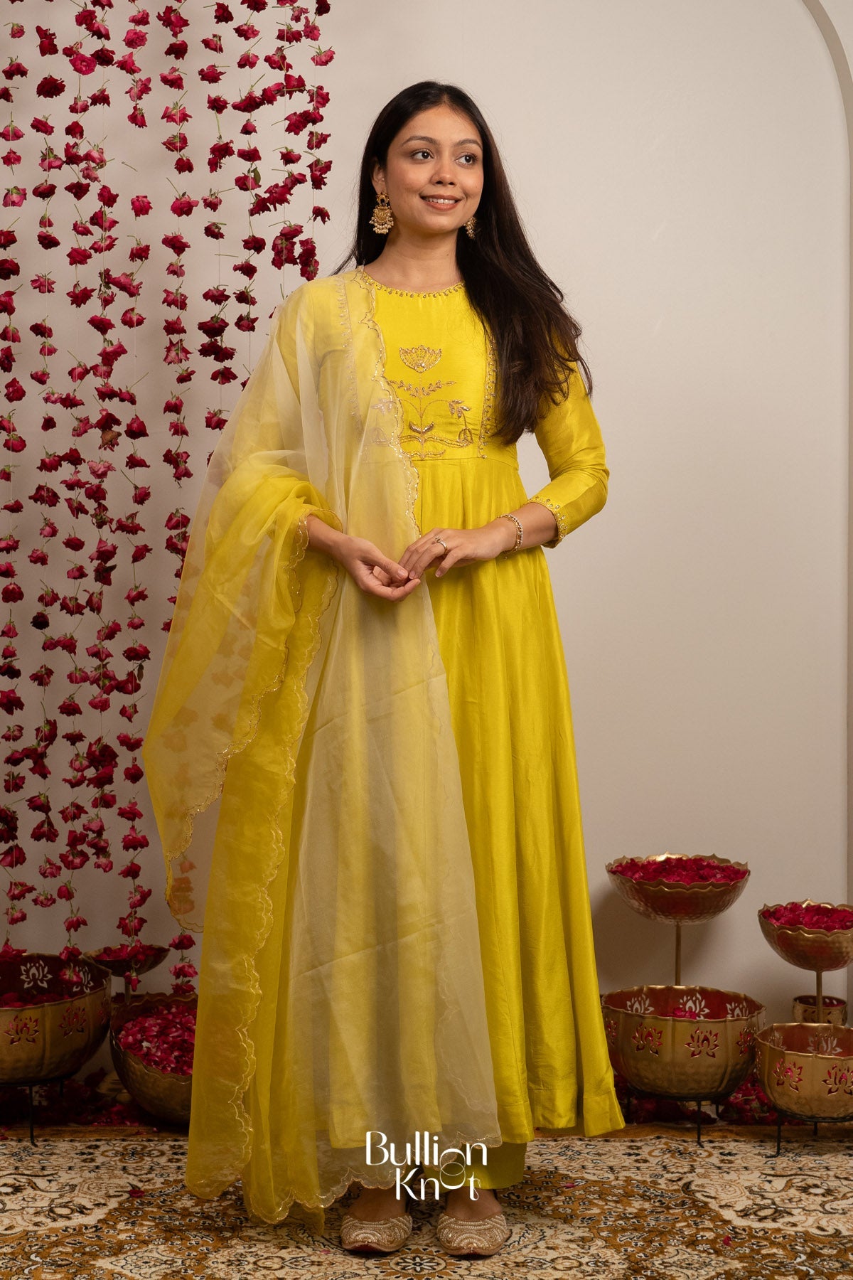 Gul Aangan Russian Silk Yellow Anarkali Set