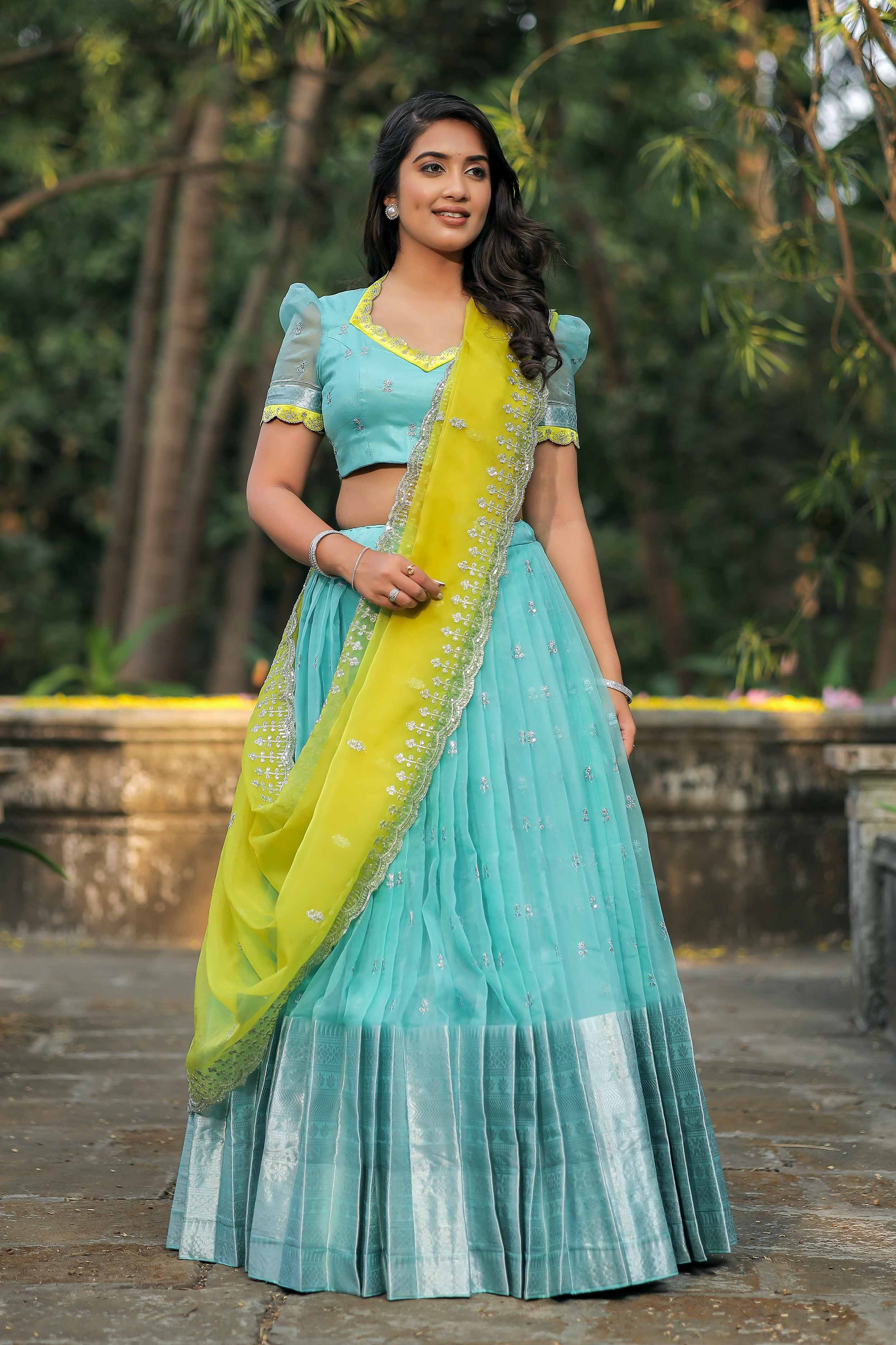 Blue organza lehenga set