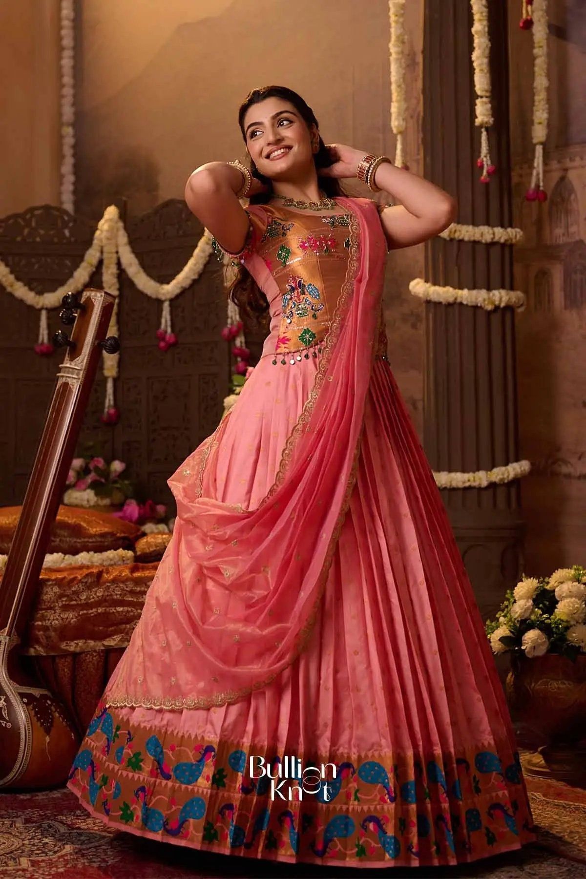 Veyra | Paithani Silk Border Blush Pink Lehenga Set for Festivities