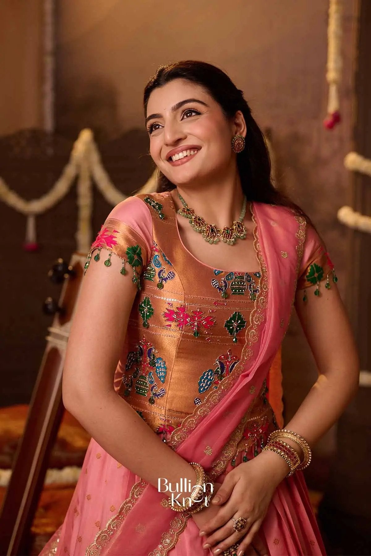 Veyra | Paithani Silk Border Blush Pink Lehenga Set for Festivities